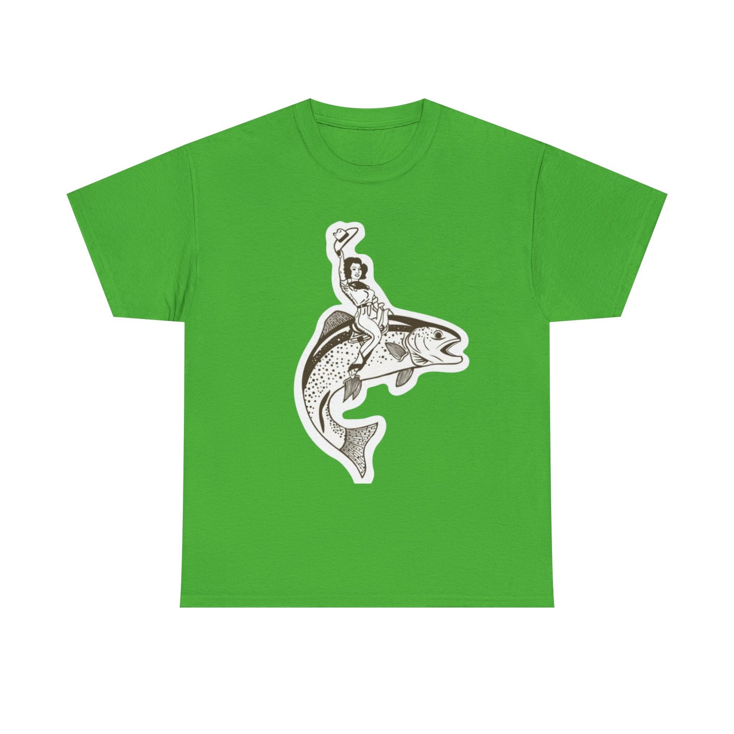 Cowgirl riding fish unisex heavy cotton t-shirt