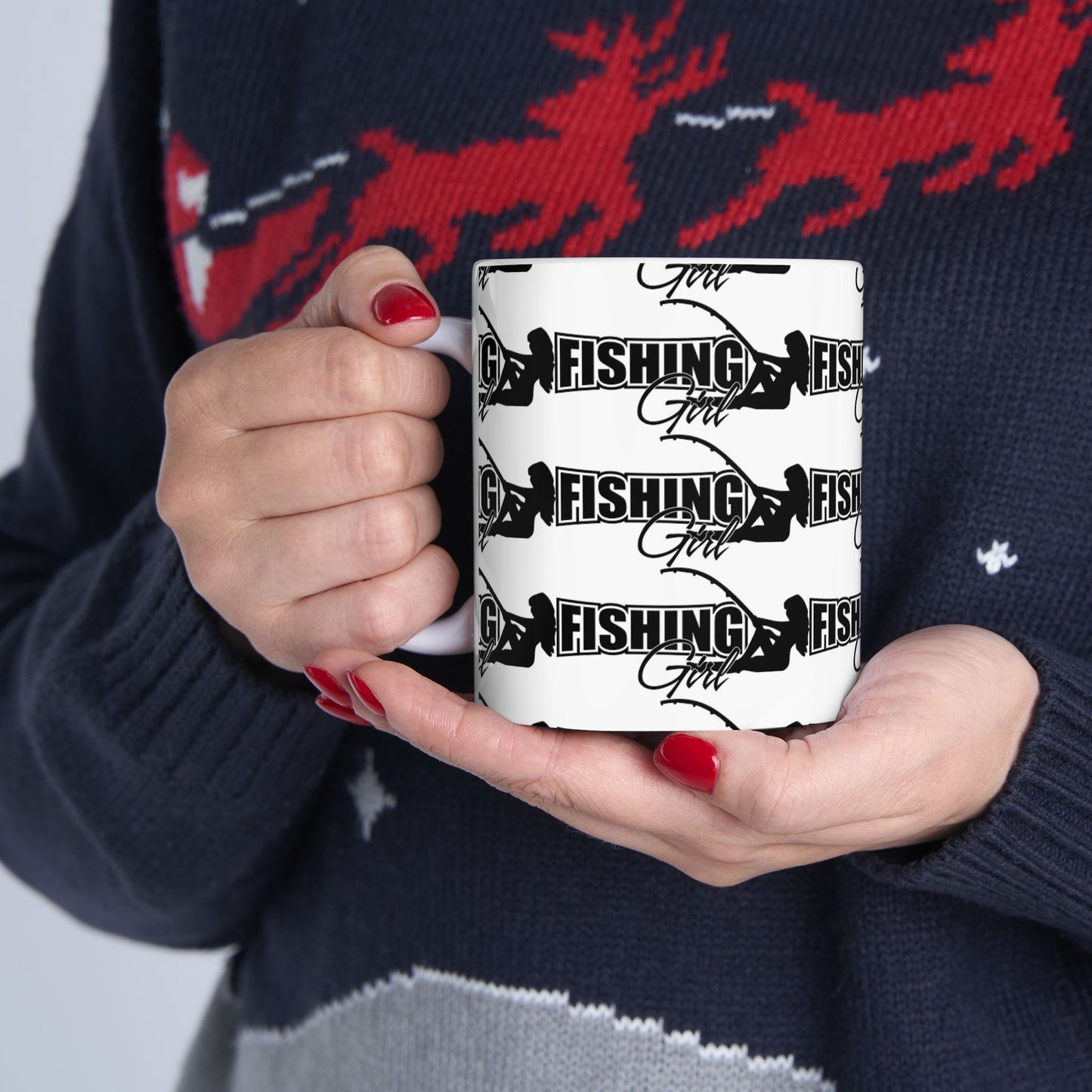 Fishing girl pattern mug