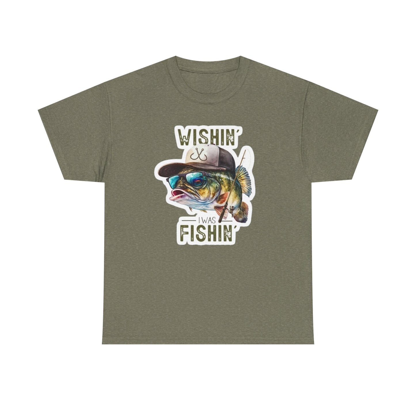 Wishin' I was Fishin' unisex heavy cotton t-shirt