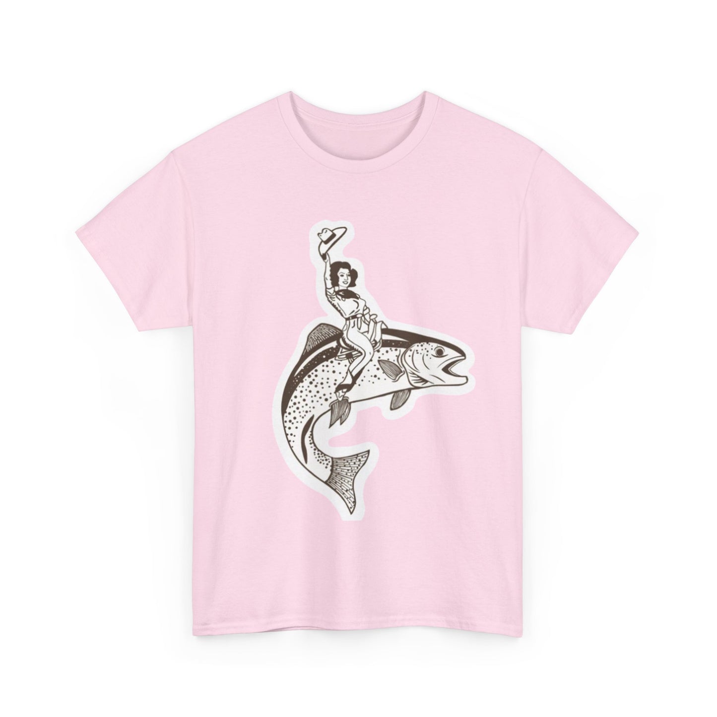 Cowgirl riding fish unisex heavy cotton t-shirt