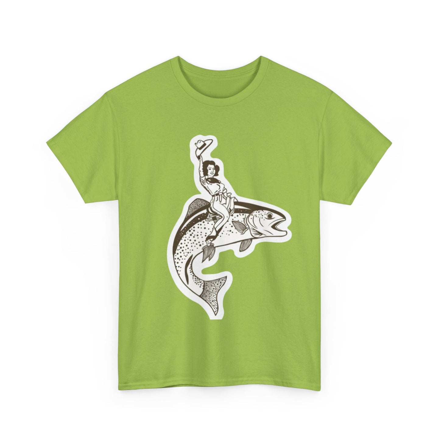 Cowgirl riding fish unisex heavy cotton t-shirt