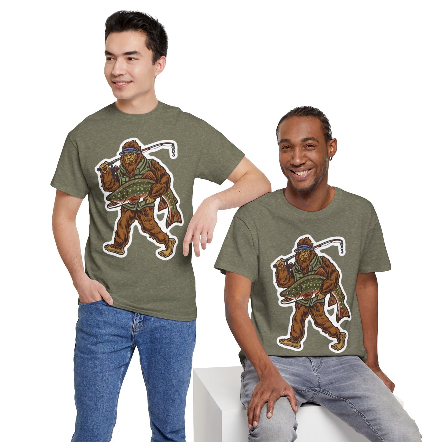 Bigfoot fishing unisex heavy cotton t-shirt
