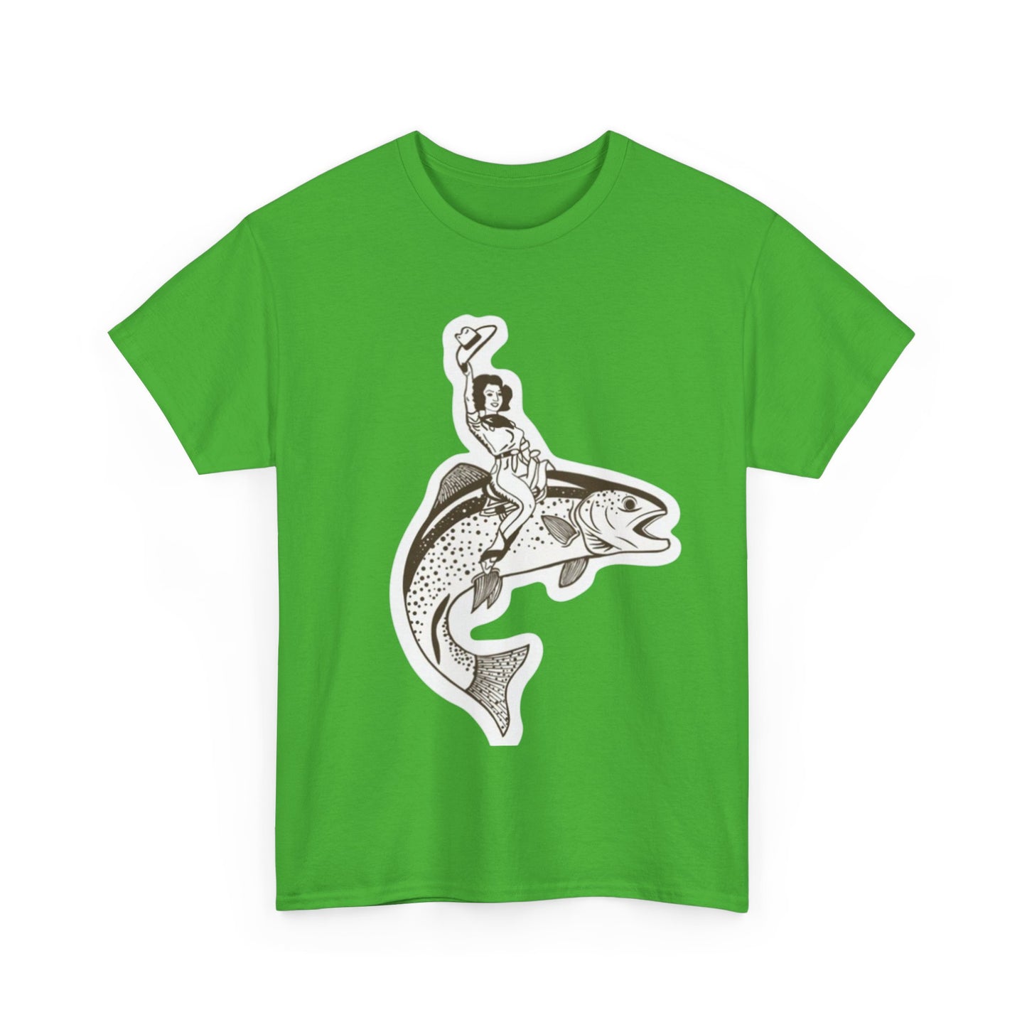 Cowgirl riding fish unisex heavy cotton t-shirt