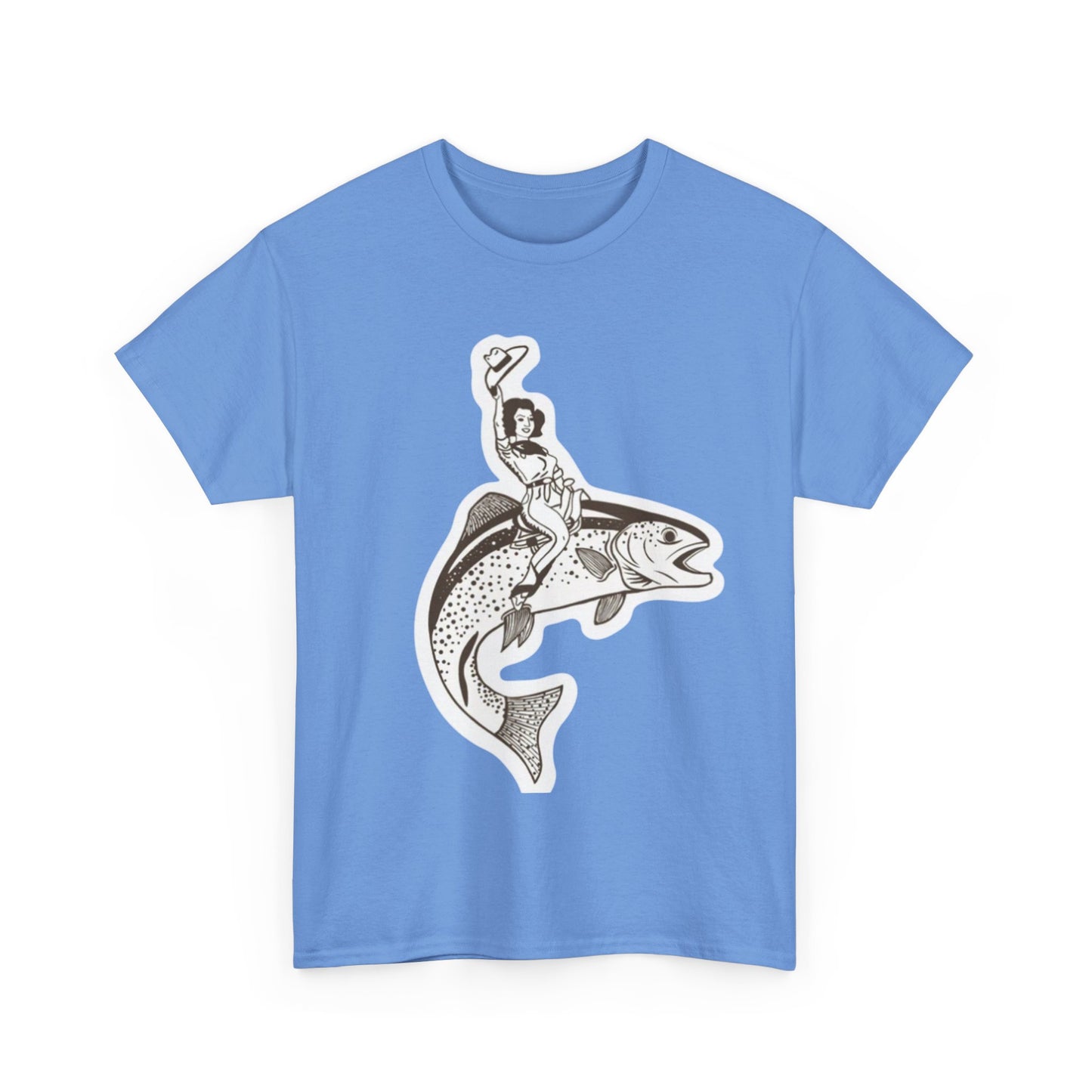 Cowgirl riding fish unisex heavy cotton t-shirt