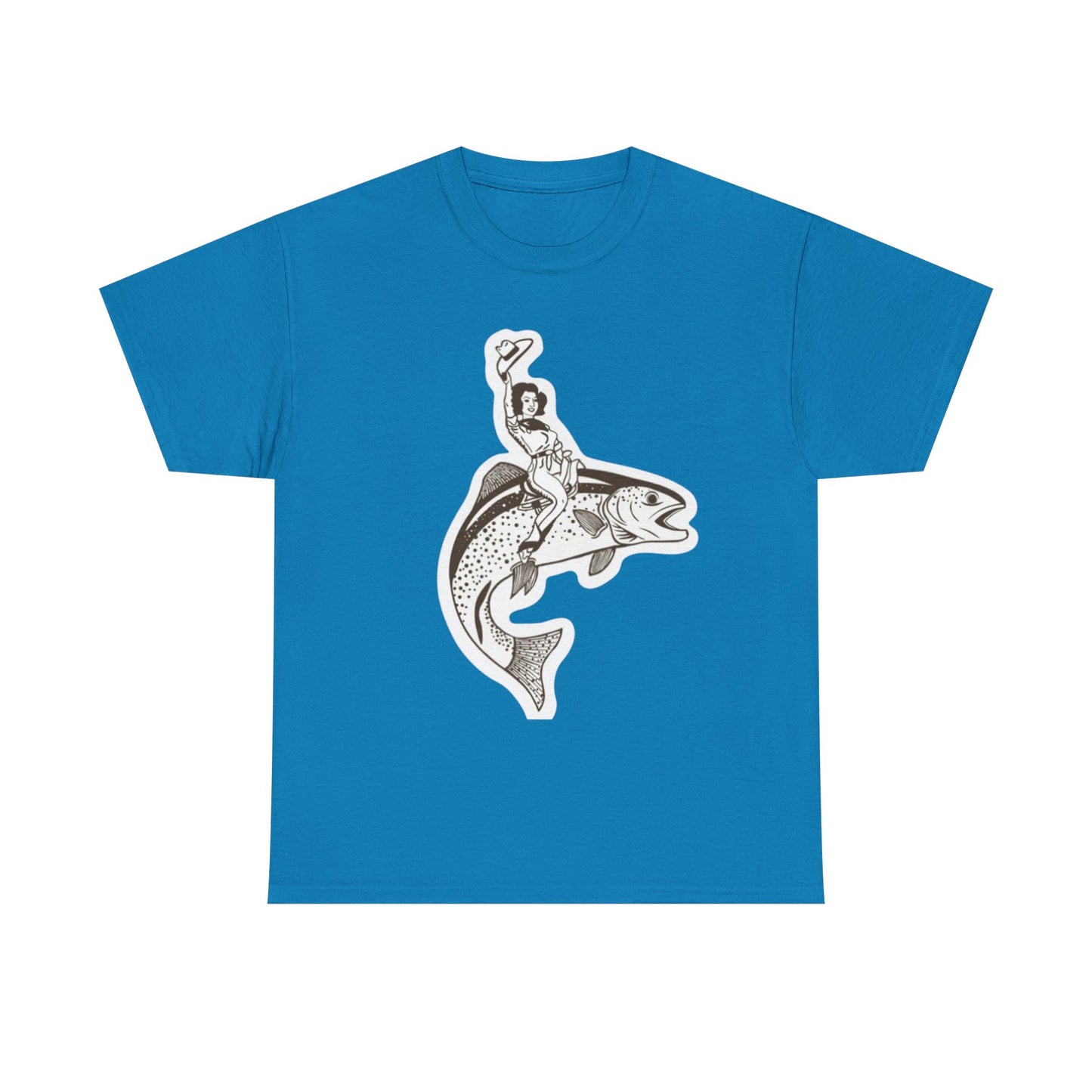 Cowgirl riding fish unisex heavy cotton t-shirt
