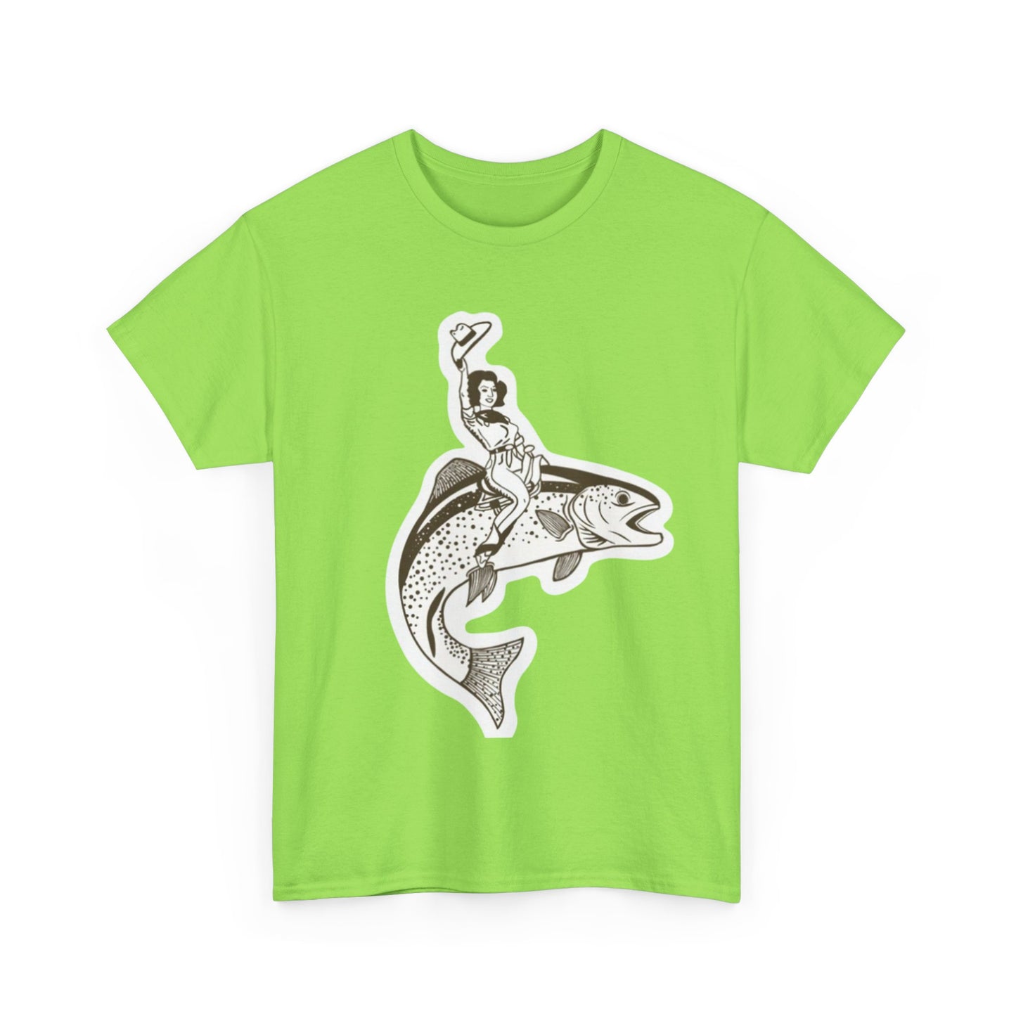 Cowgirl riding fish unisex heavy cotton t-shirt