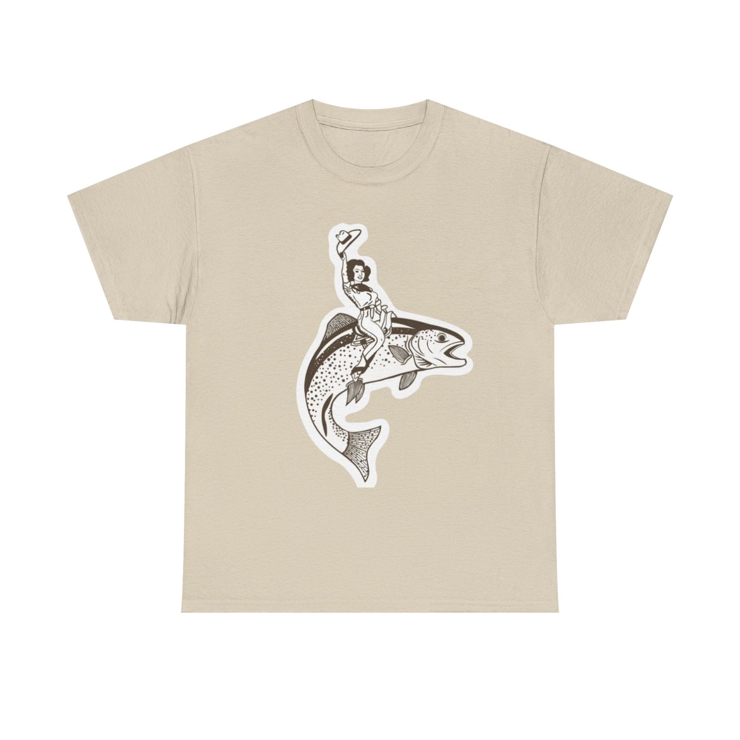 Cowgirl riding fish unisex heavy cotton t-shirt