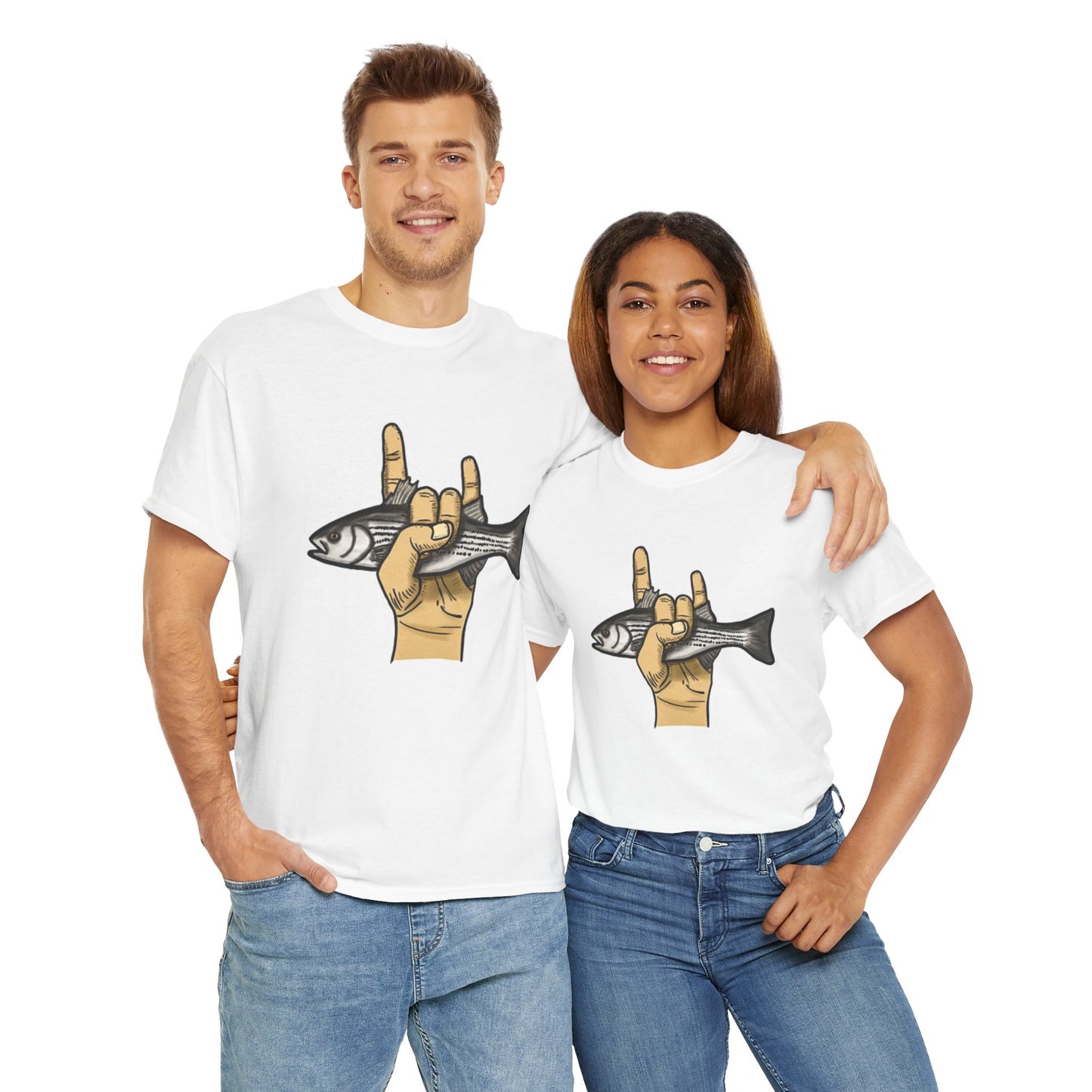 Rock on fish unisex heavy cotton t-shirt
