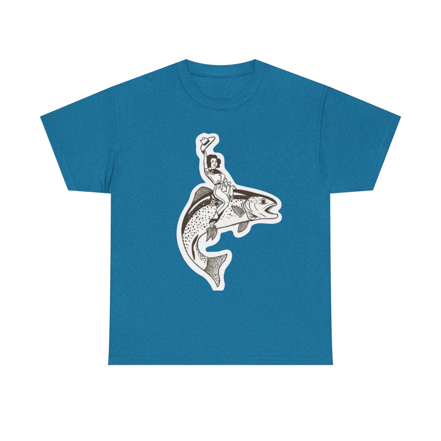 Cowgirl riding fish unisex heavy cotton t-shirt
