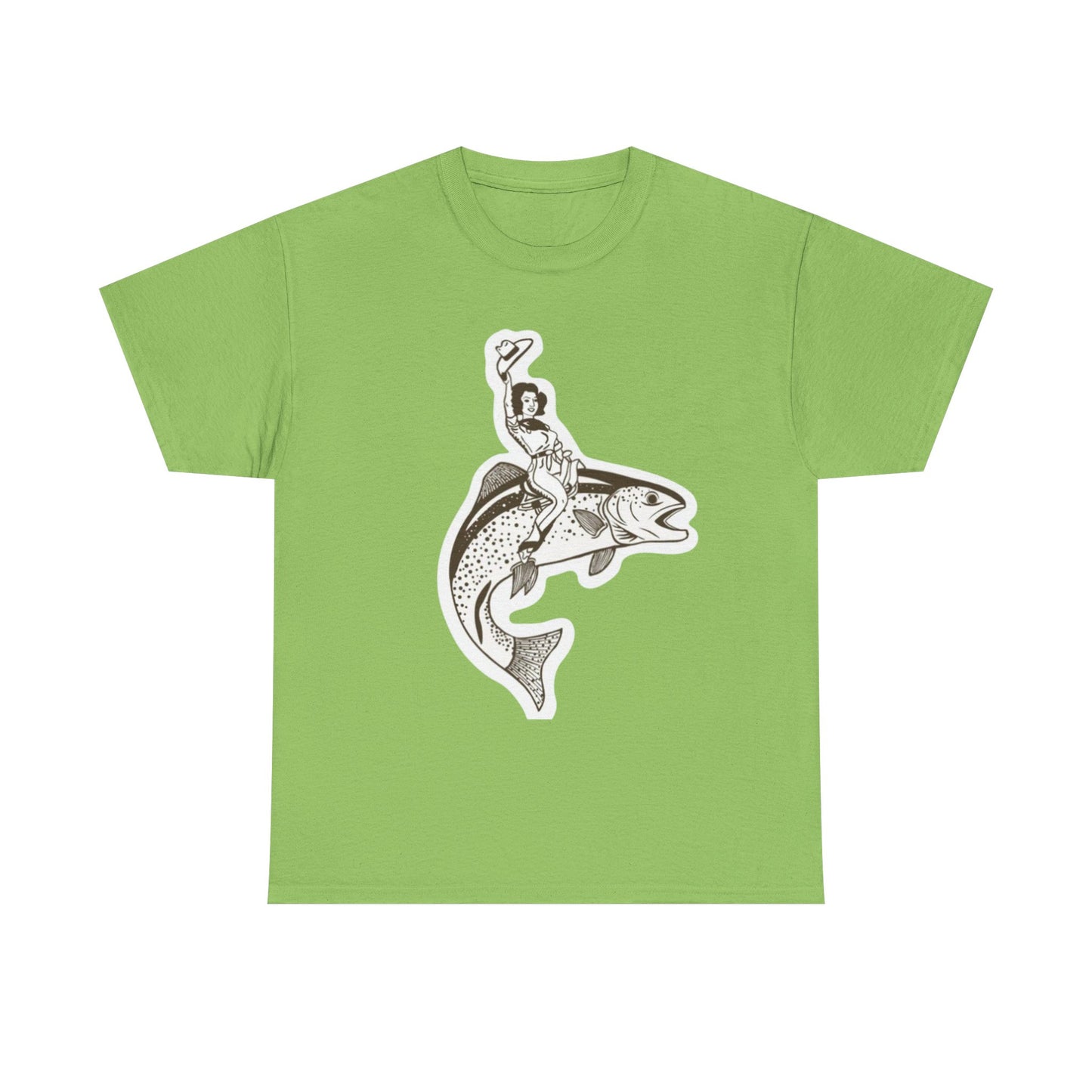 Cowgirl riding fish unisex heavy cotton t-shirt