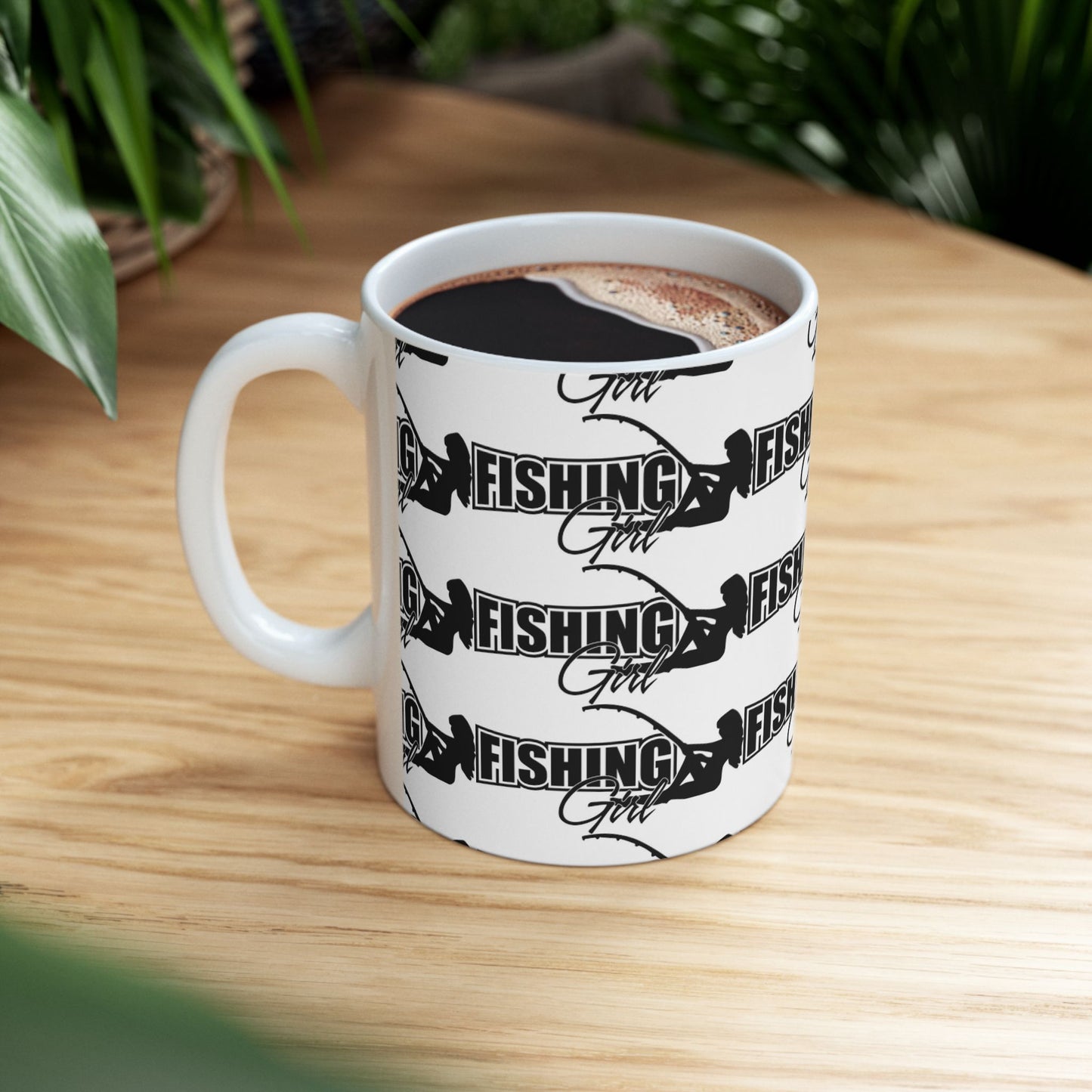 Fishing girl pattern mug