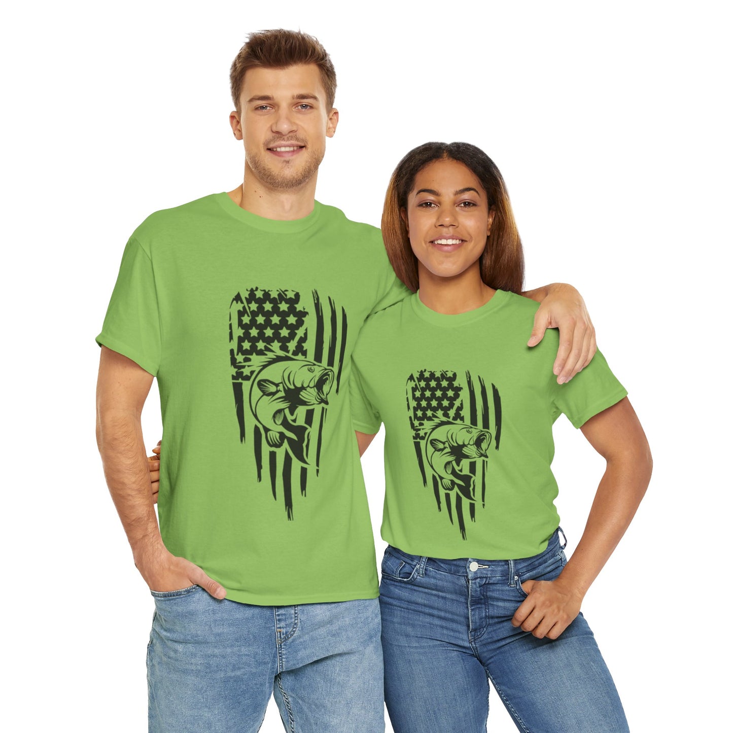 USA flag fishing unisex heavy cotton t-shirt