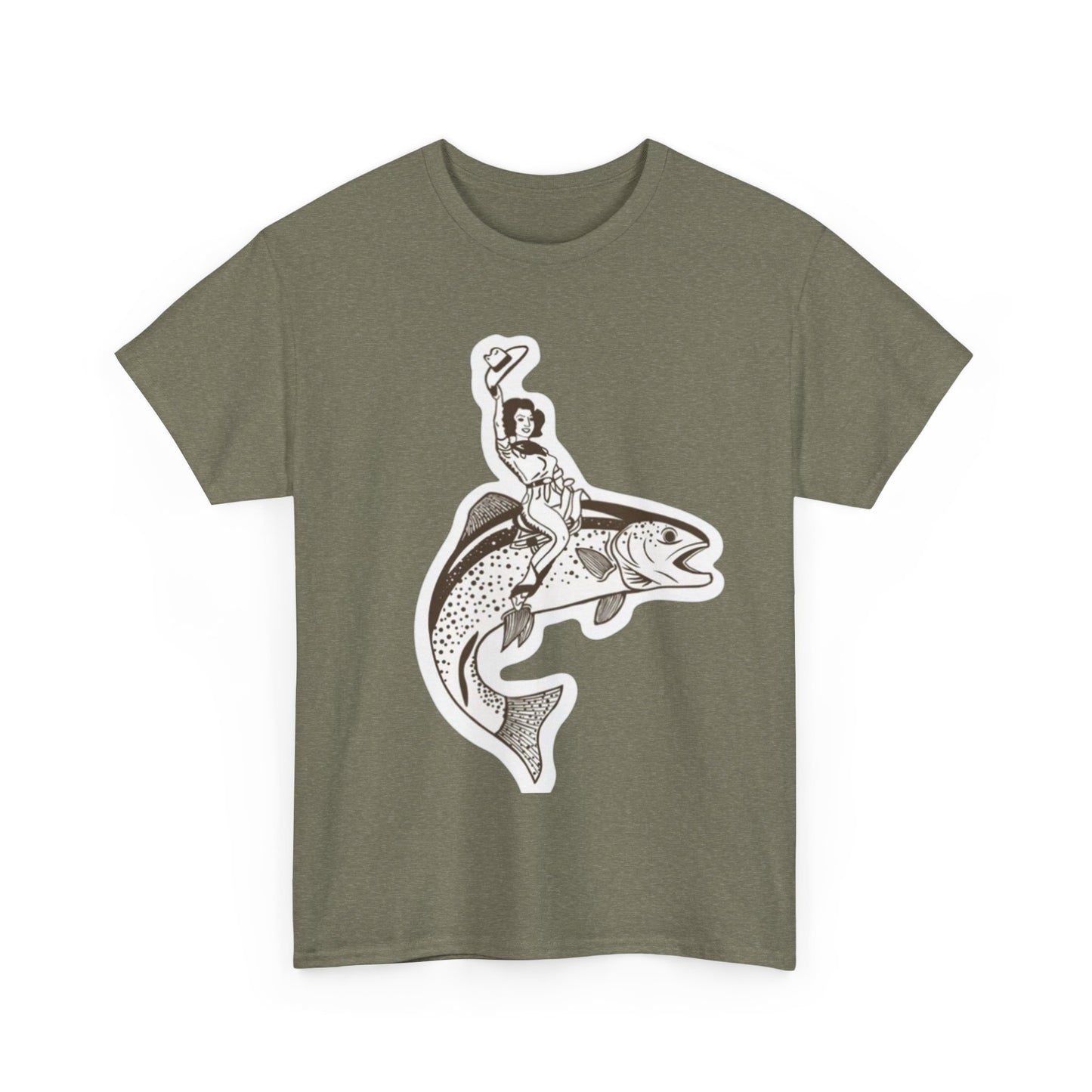 Cowgirl riding fish unisex heavy cotton t-shirt