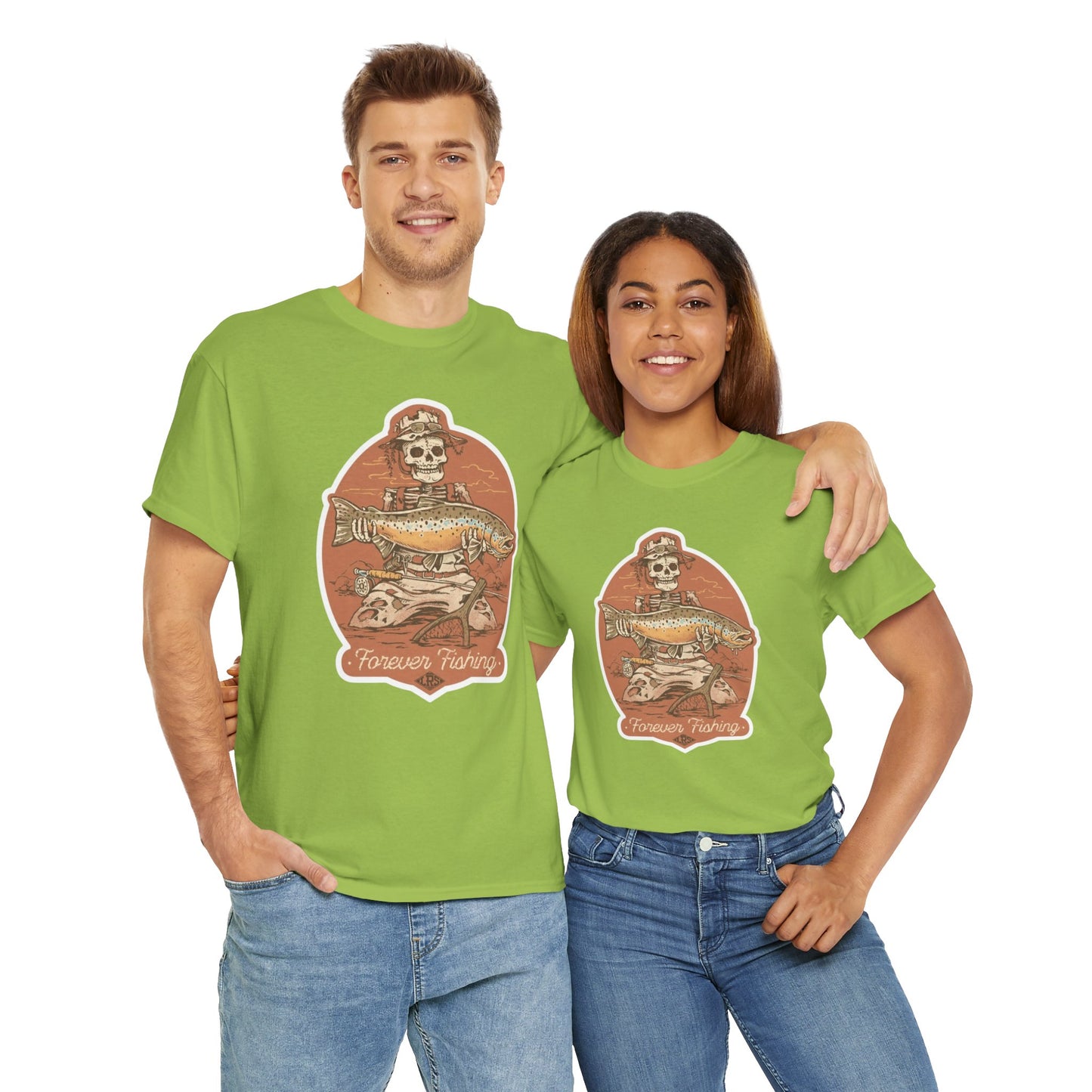 Skeleton forever fishing unisex heavy cotton t-shirt