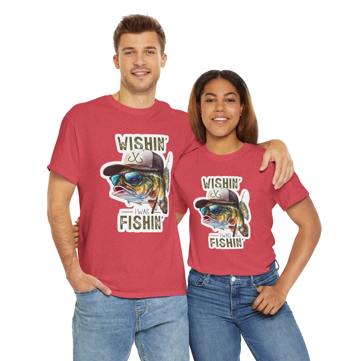 Wishin' I was Fishin' unisex heavy cotton t-shirt