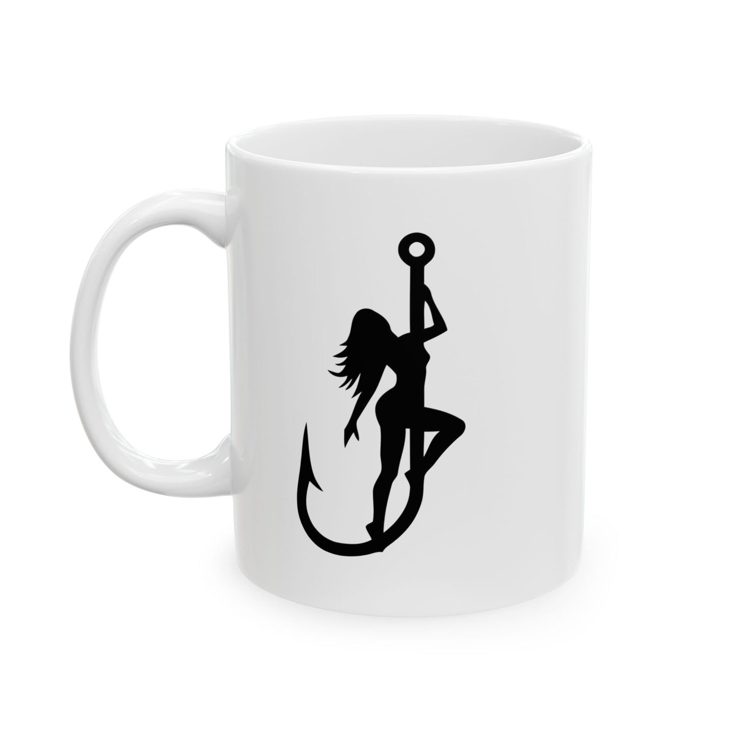 Fishing girl on hook mug