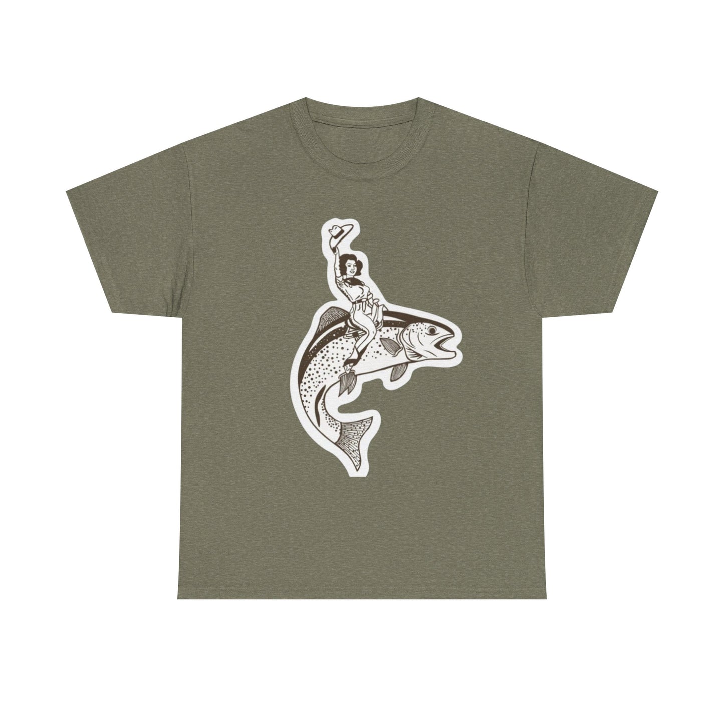 Cowgirl riding fish unisex heavy cotton t-shirt