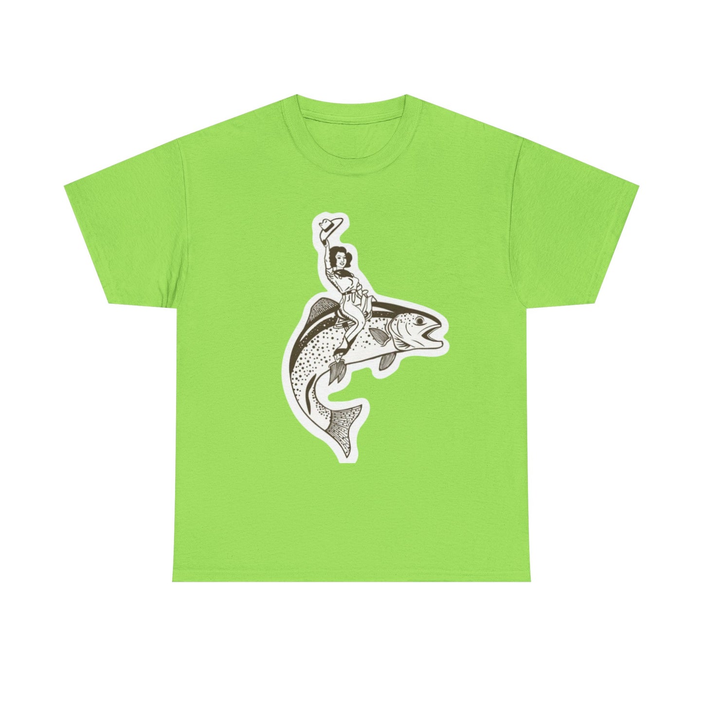 Cowgirl riding fish unisex heavy cotton t-shirt