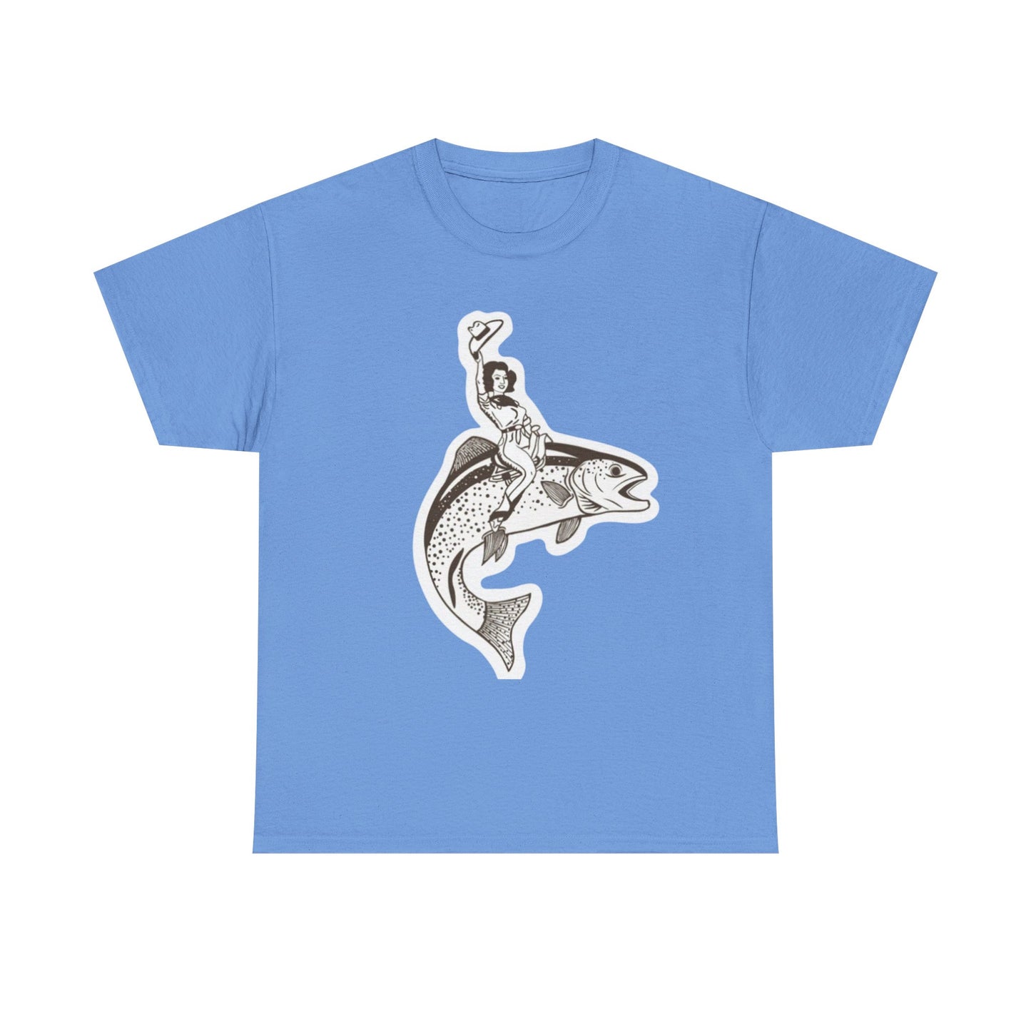 Cowgirl riding fish unisex heavy cotton t-shirt