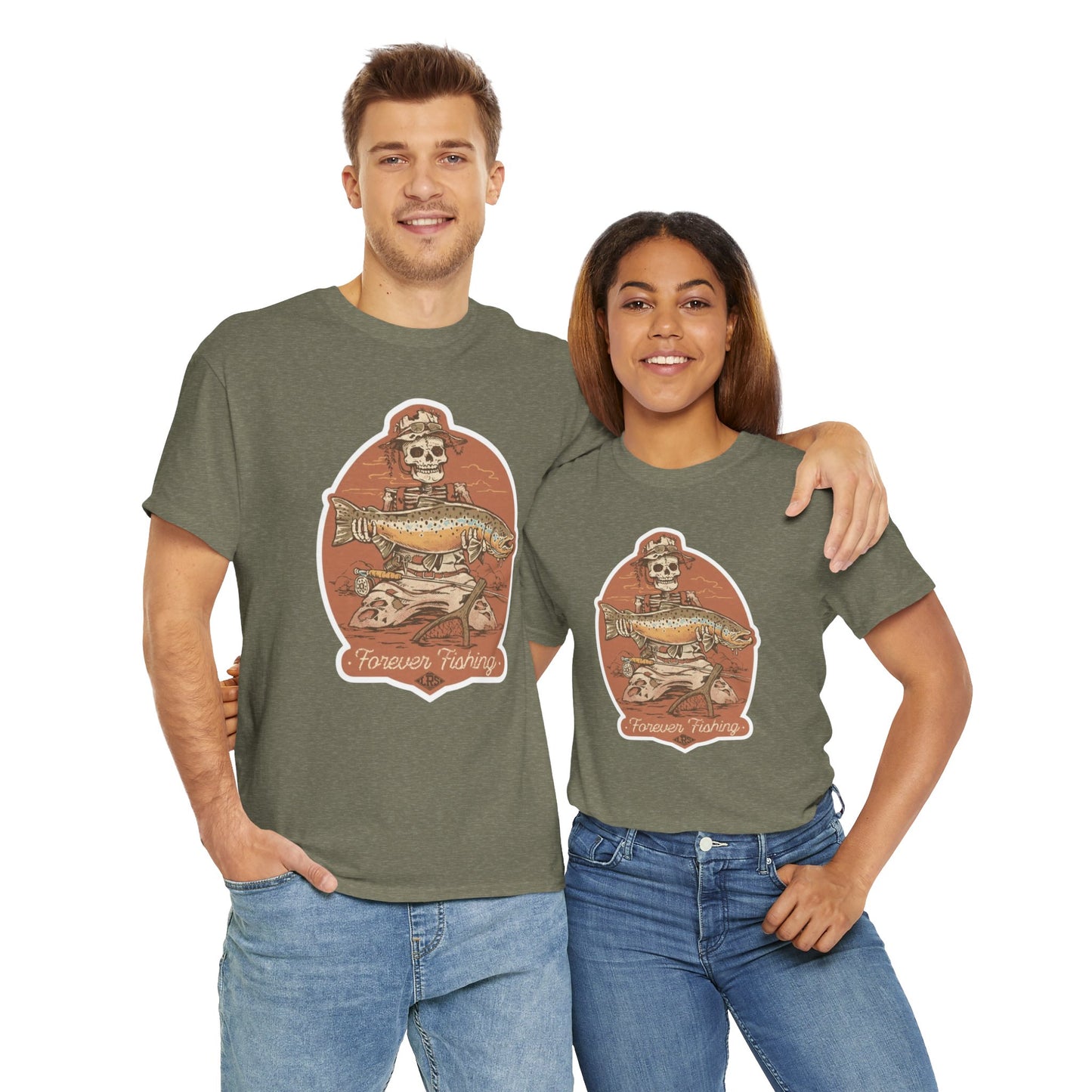 Skeleton forever fishing unisex heavy cotton t-shirt