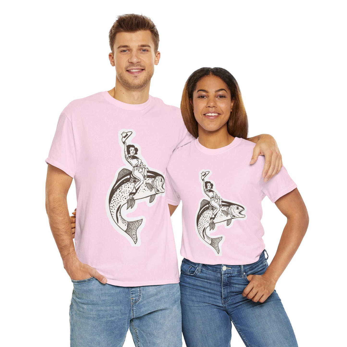 Cowgirl riding fish unisex heavy cotton t-shirt