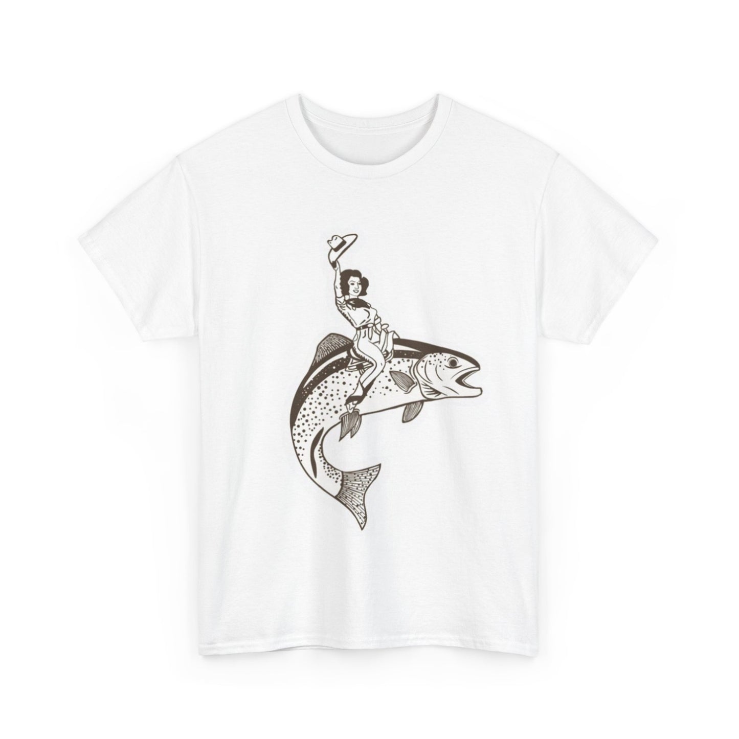 Cowgirl riding fish unisex heavy cotton t-shirt
