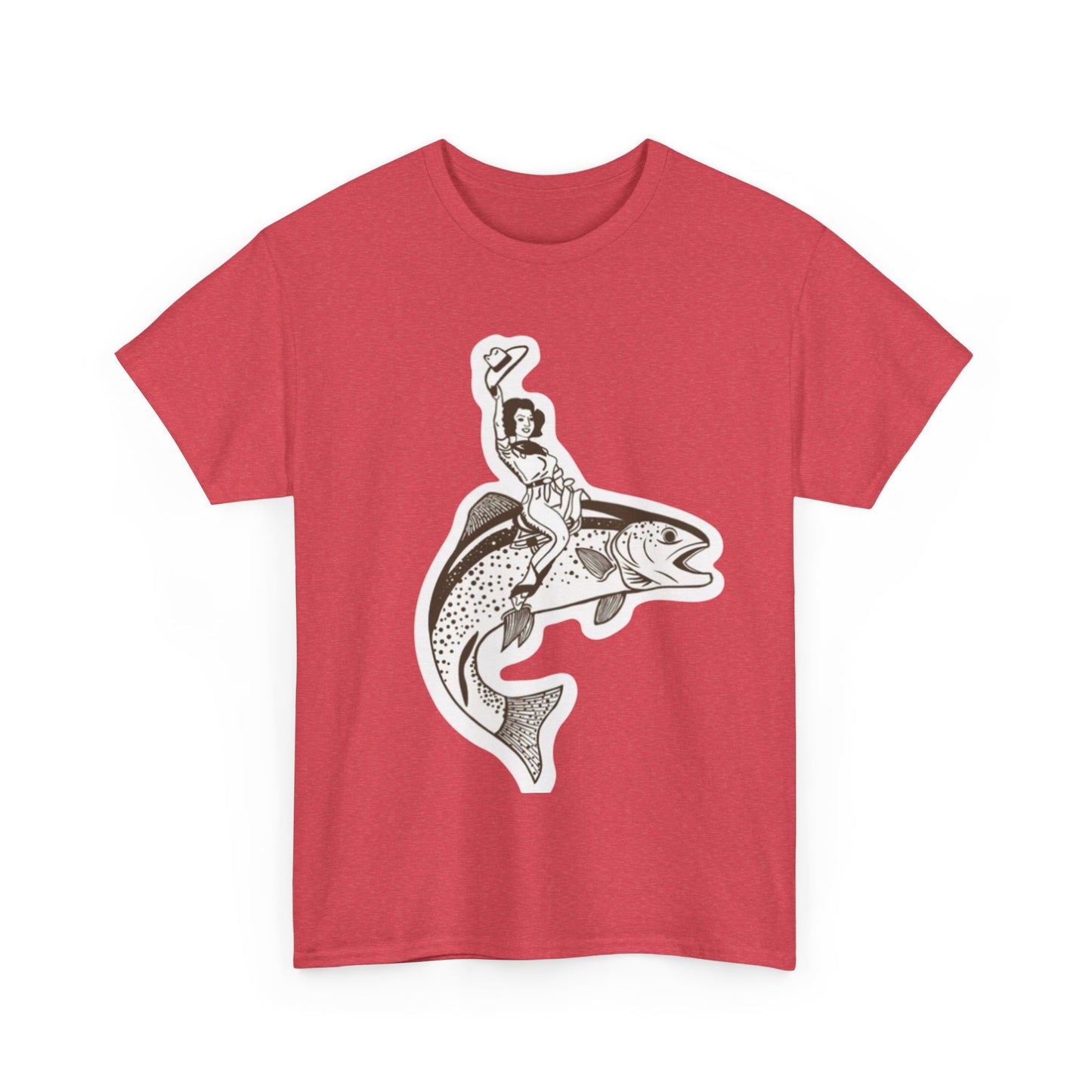 Cowgirl riding fish unisex heavy cotton t-shirt