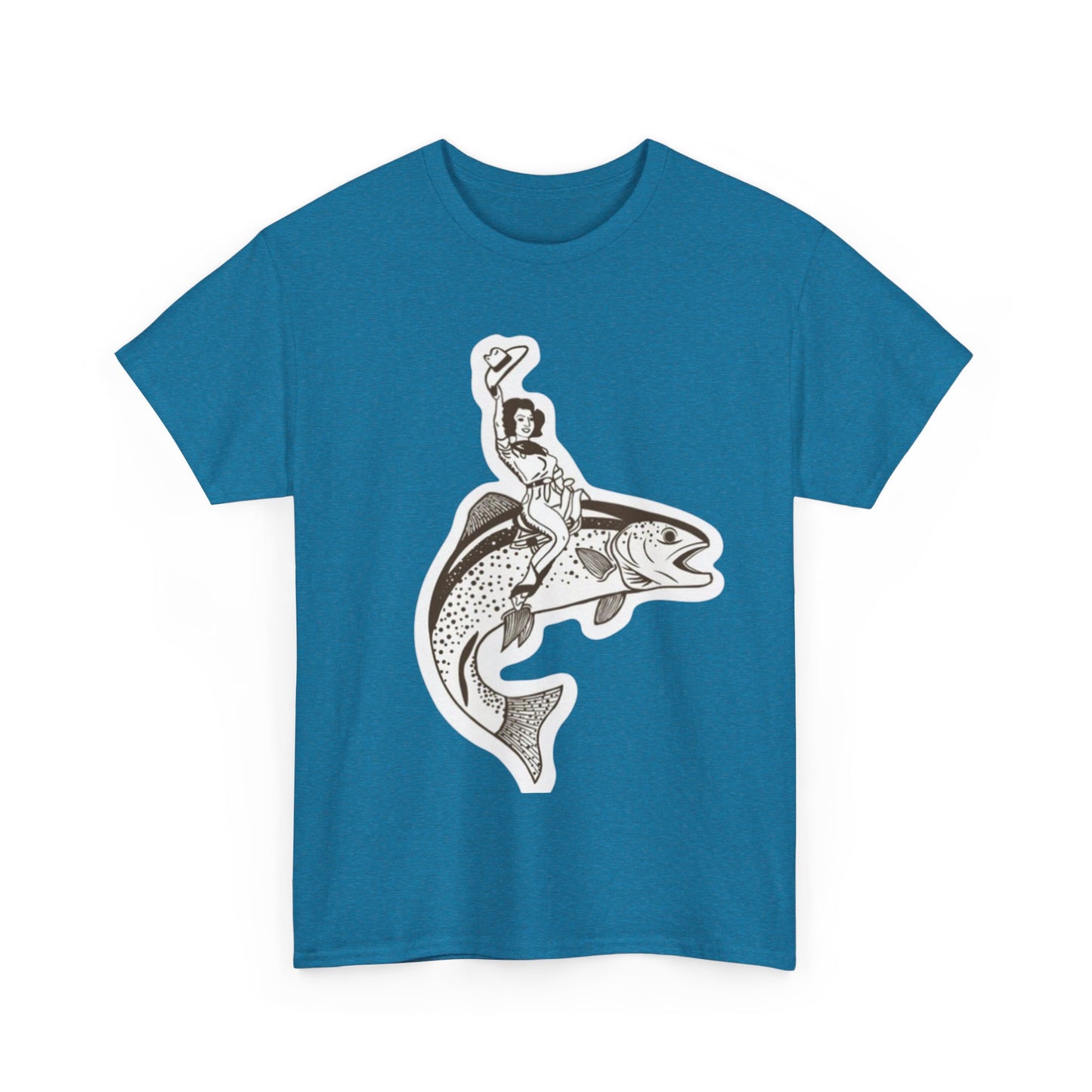 Cowgirl riding fish unisex heavy cotton t-shirt