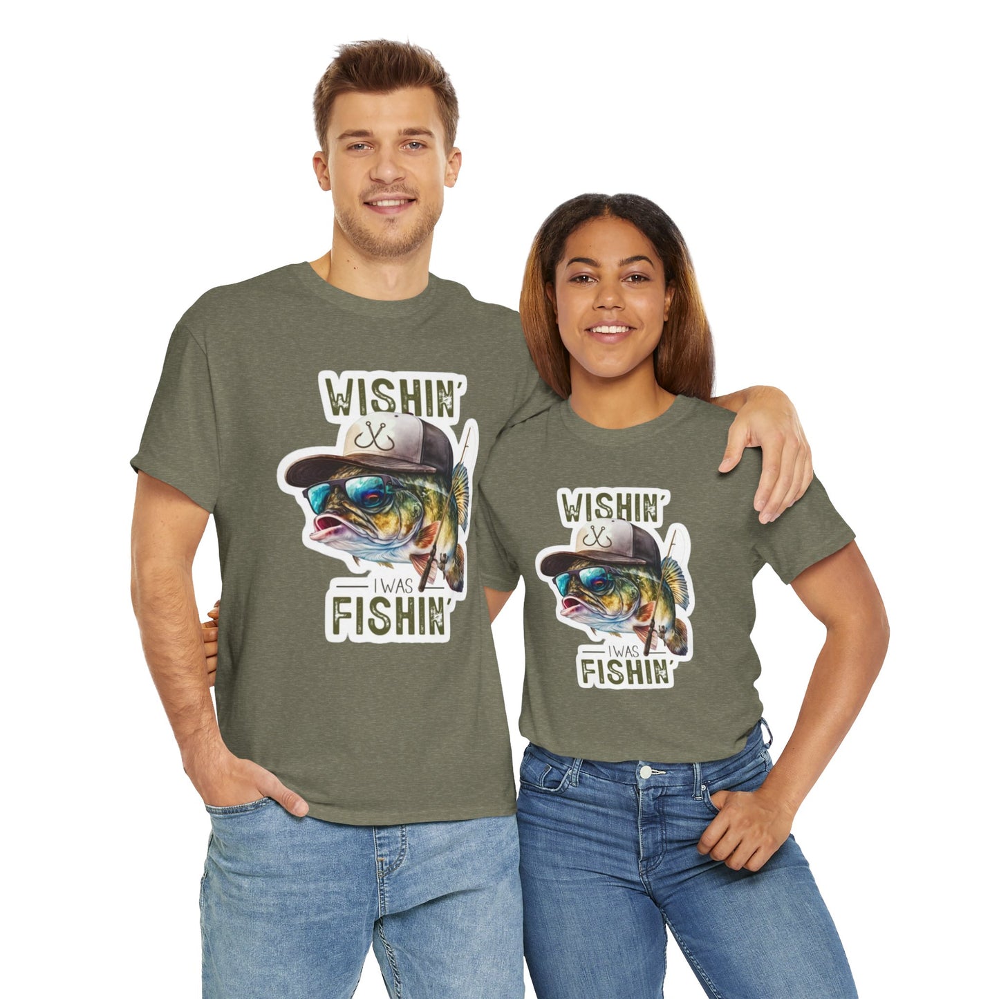 Wishin' I was Fishin' unisex heavy cotton t-shirt