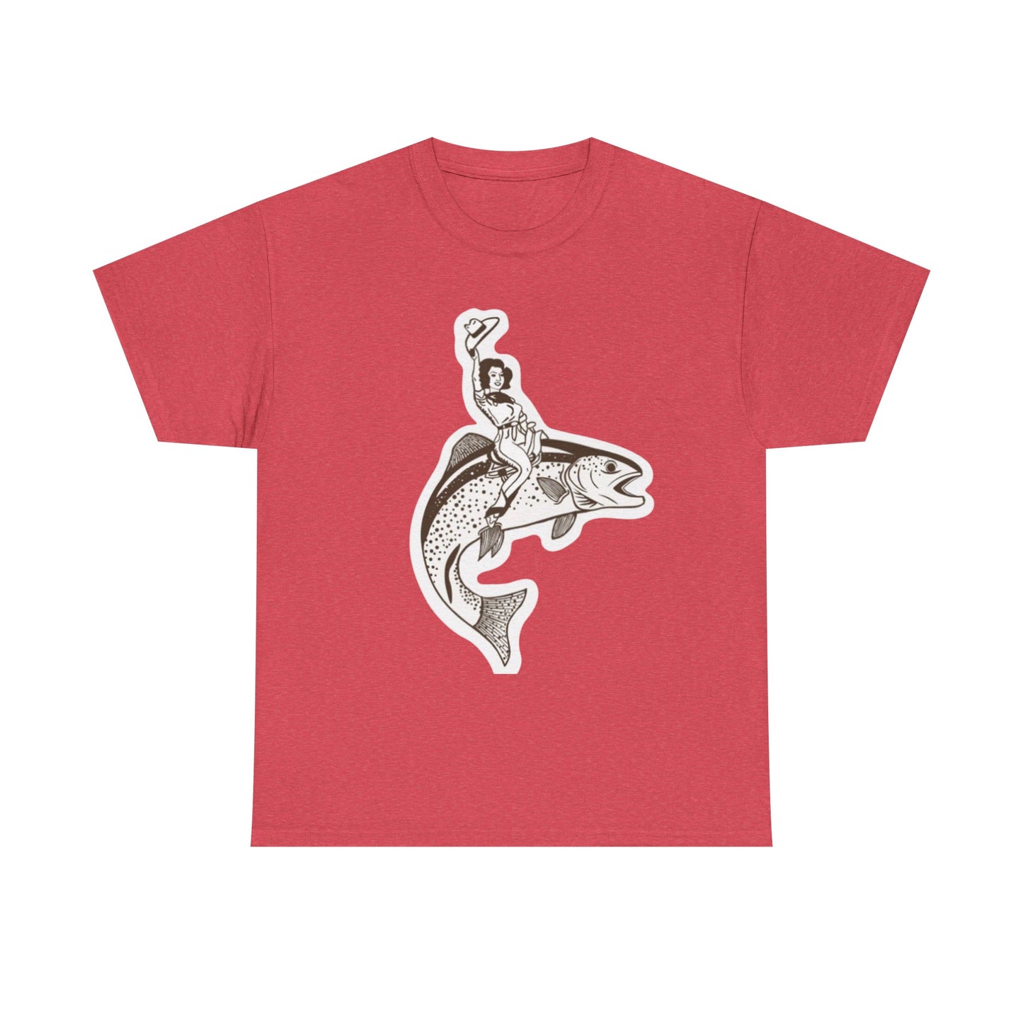 Cowgirl riding fish unisex heavy cotton t-shirt