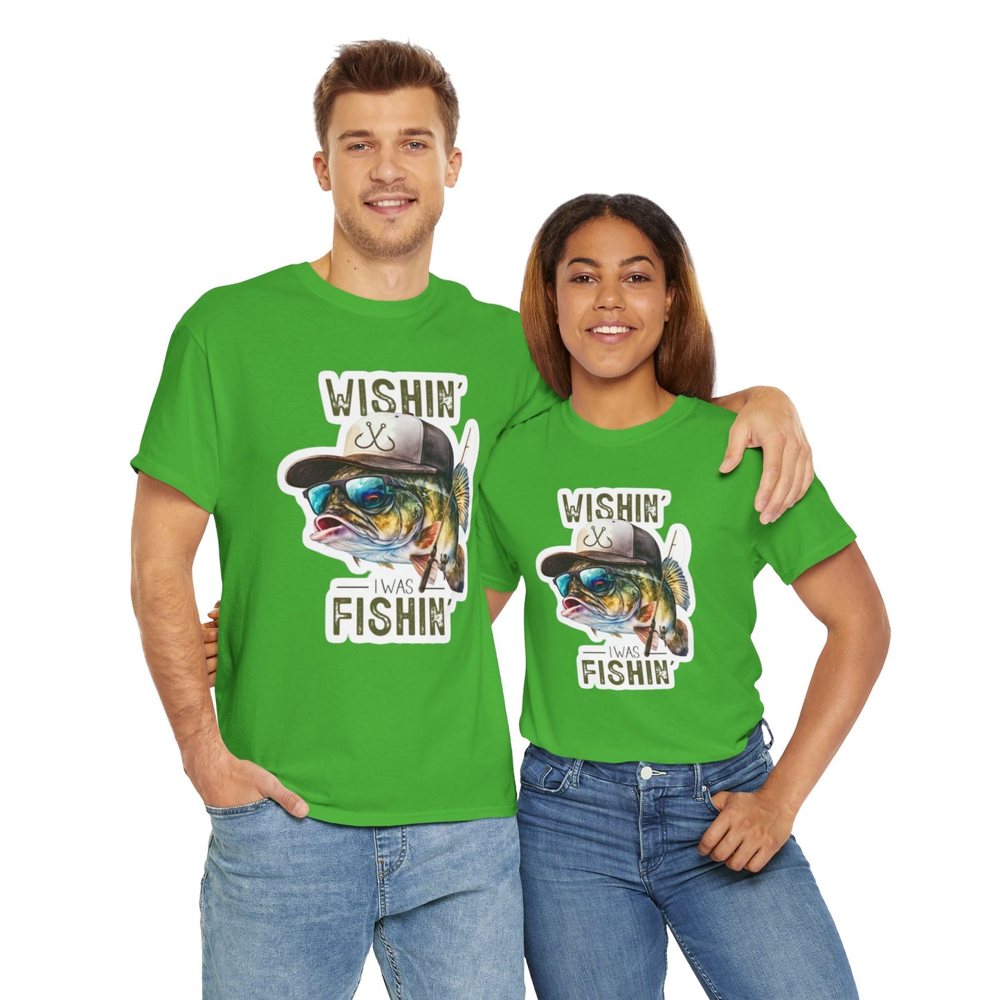 Wishin' I was Fishin' unisex heavy cotton t-shirt