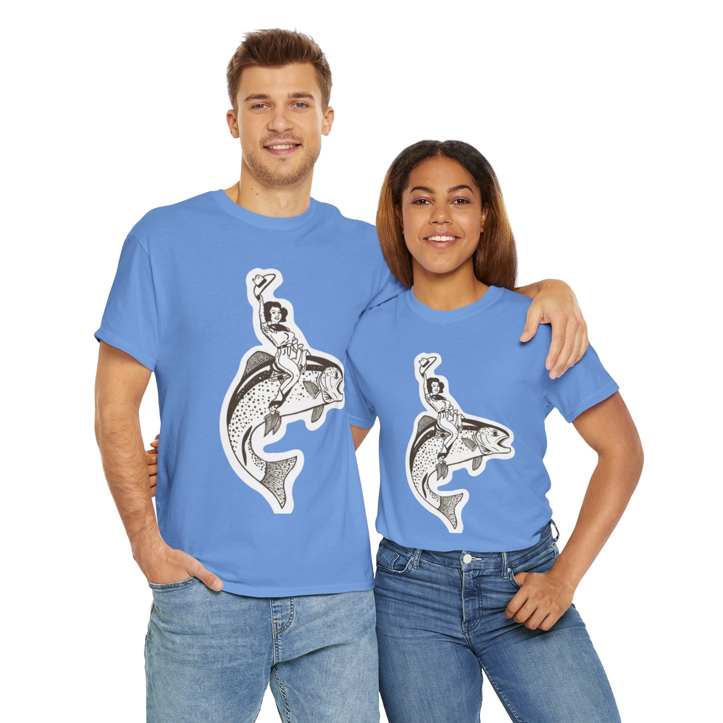 Cowgirl riding fish unisex heavy cotton t-shirt