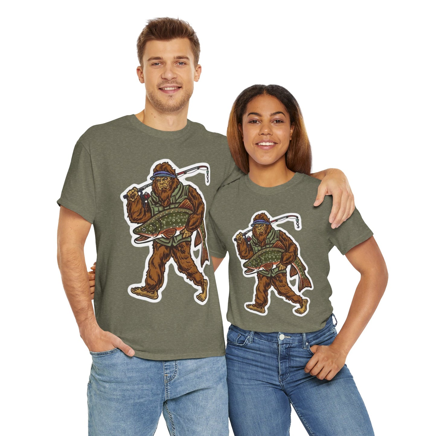 Bigfoot fishing unisex heavy cotton t-shirt