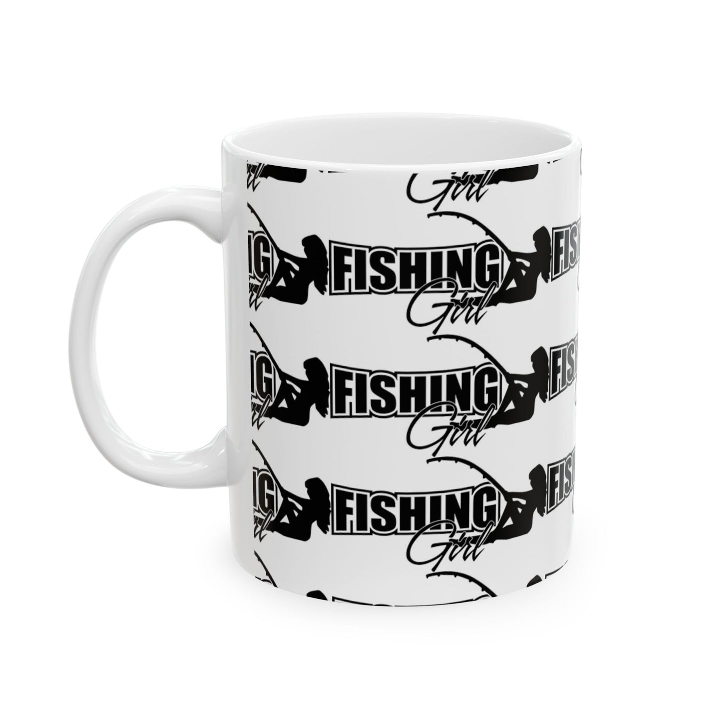 Fishing girl pattern mug