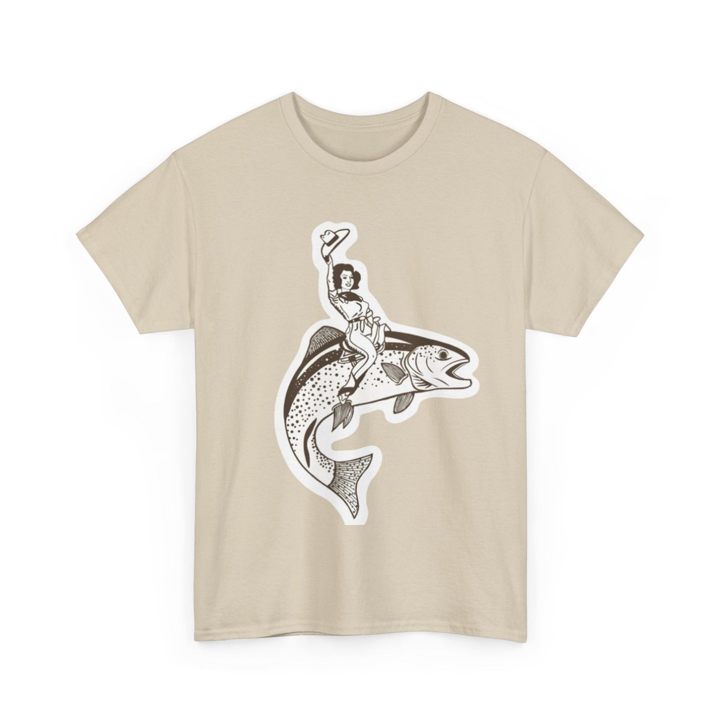 Cowgirl riding fish unisex heavy cotton t-shirt