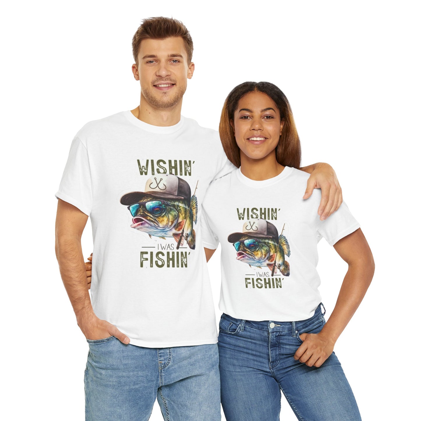 Wishin' I was Fishin' unisex heavy cotton t-shirt