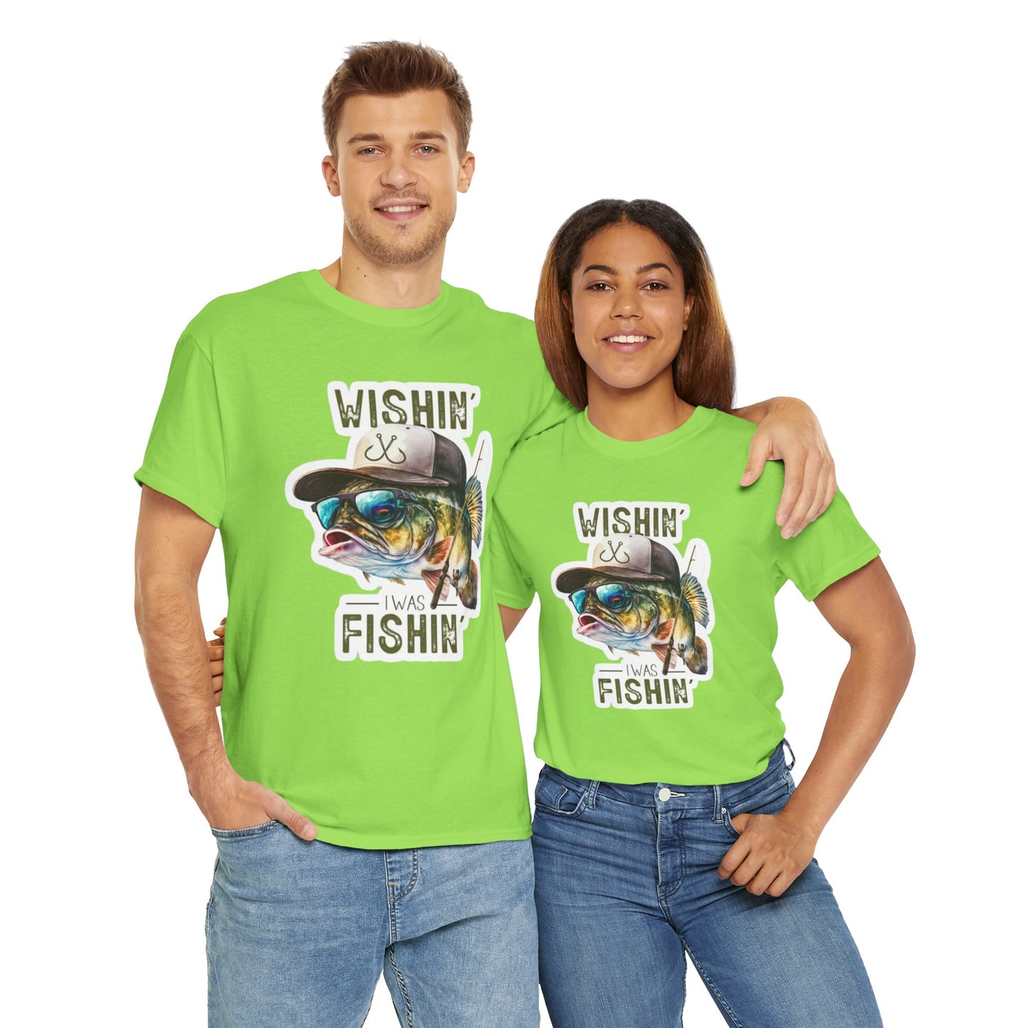 Wishin' I was Fishin' unisex heavy cotton t-shirt