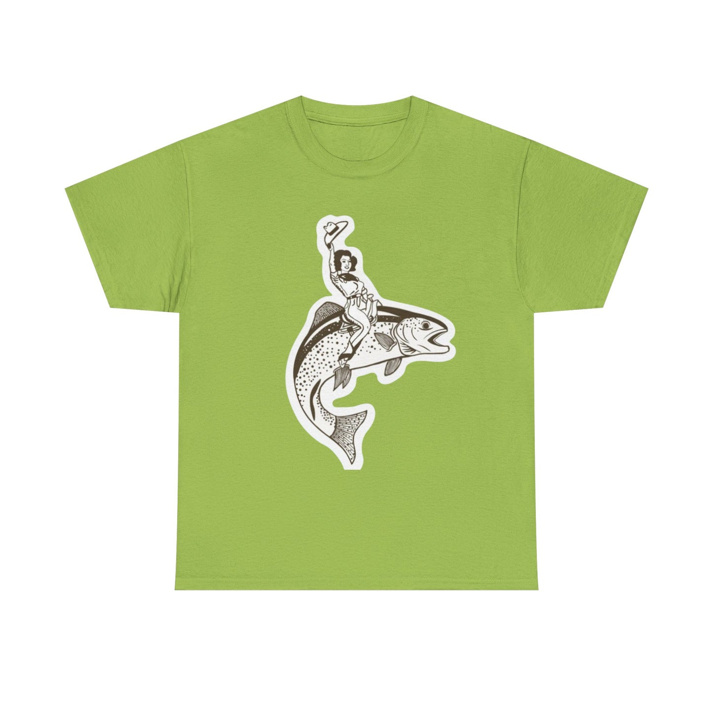 Cowgirl riding fish unisex heavy cotton t-shirt