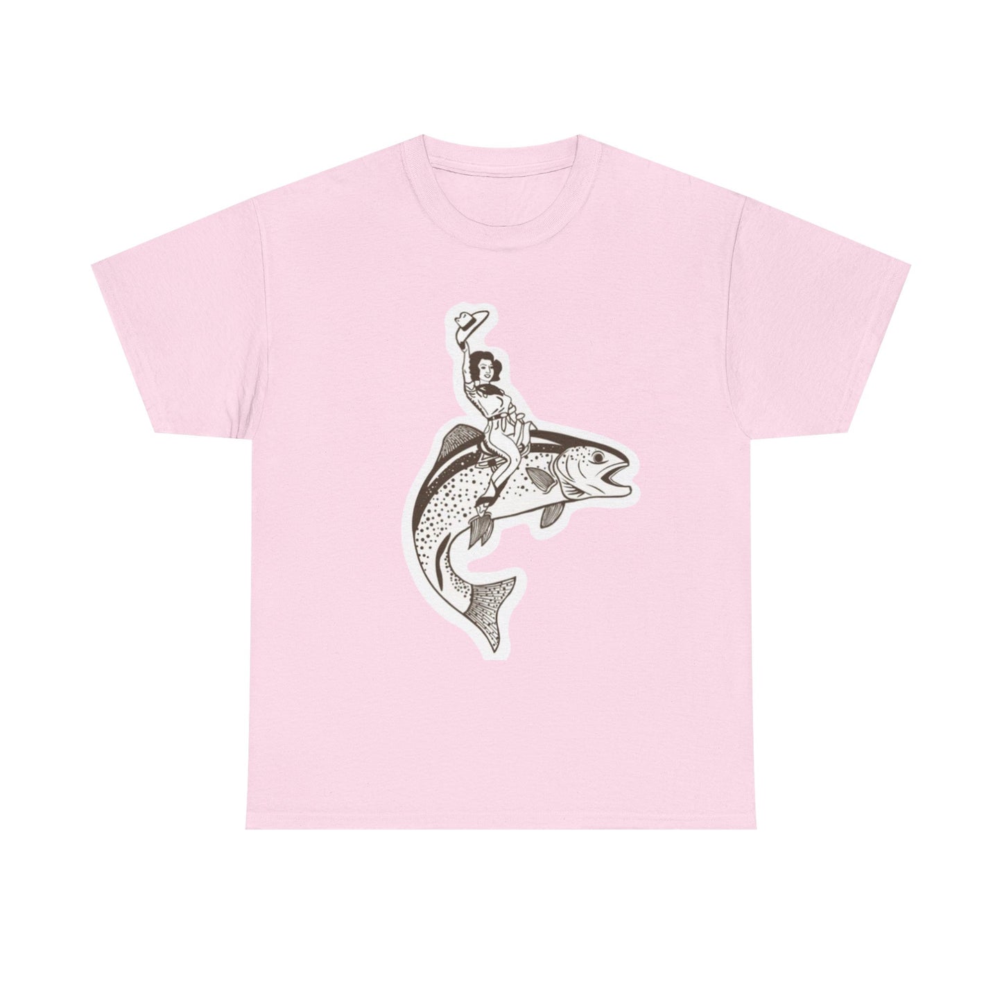 Cowgirl riding fish unisex heavy cotton t-shirt