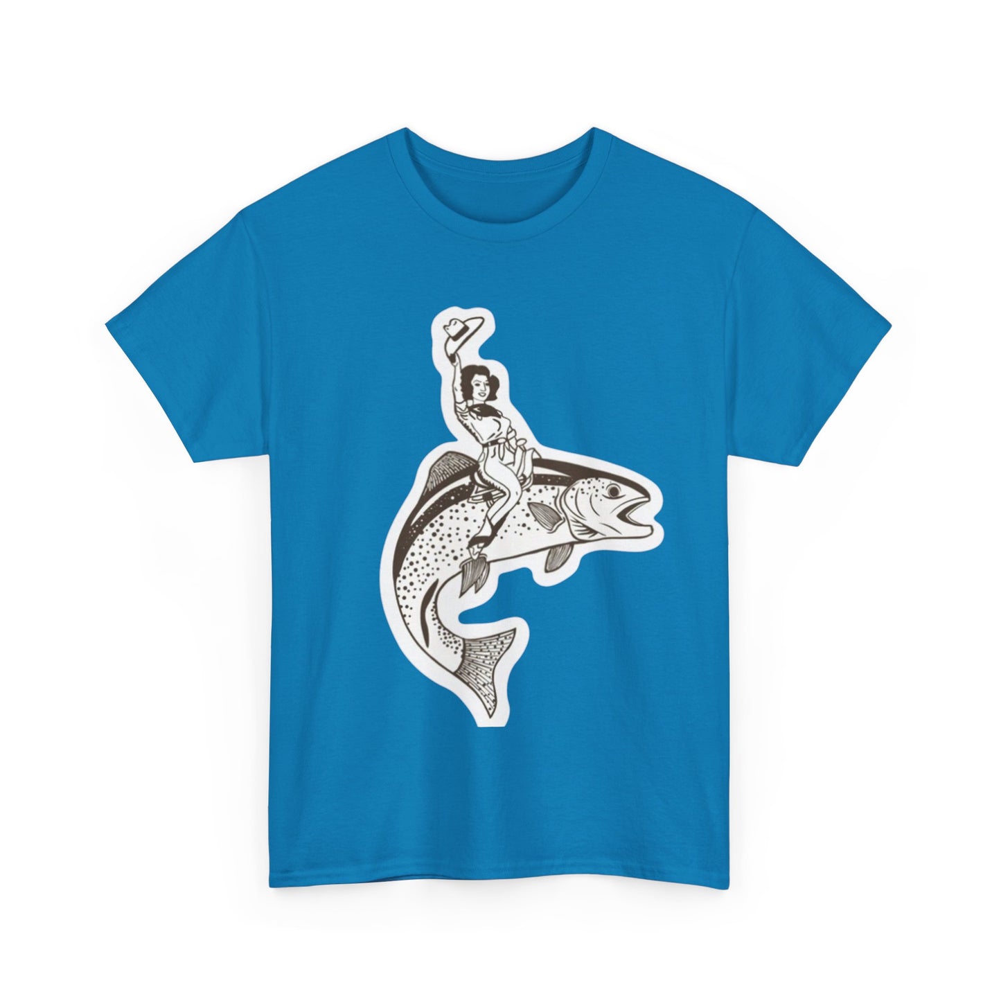 Cowgirl riding fish unisex heavy cotton t-shirt