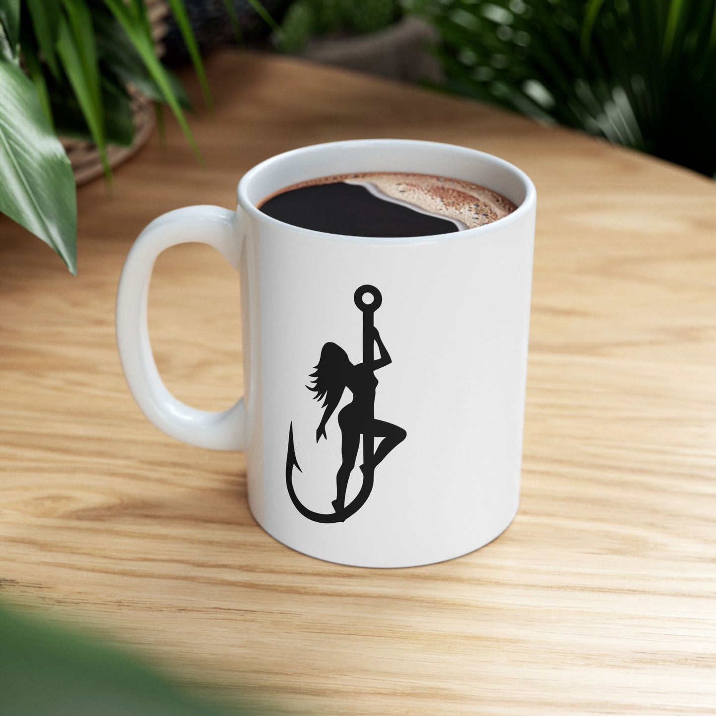 Fishing girl on hook mug