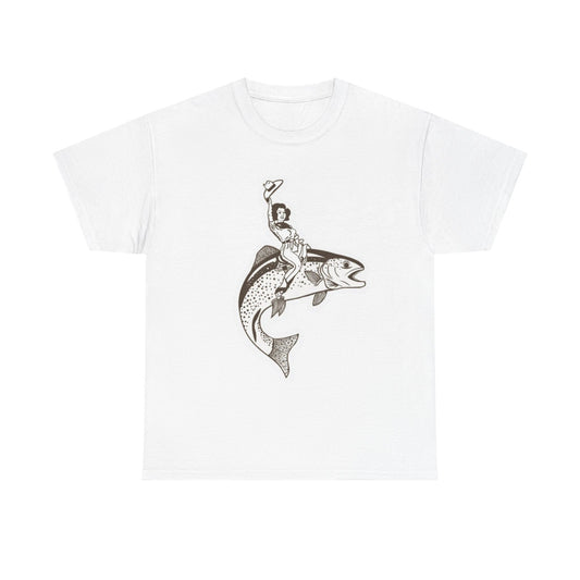 Cowgirl riding fish unisex heavy cotton t-shirt