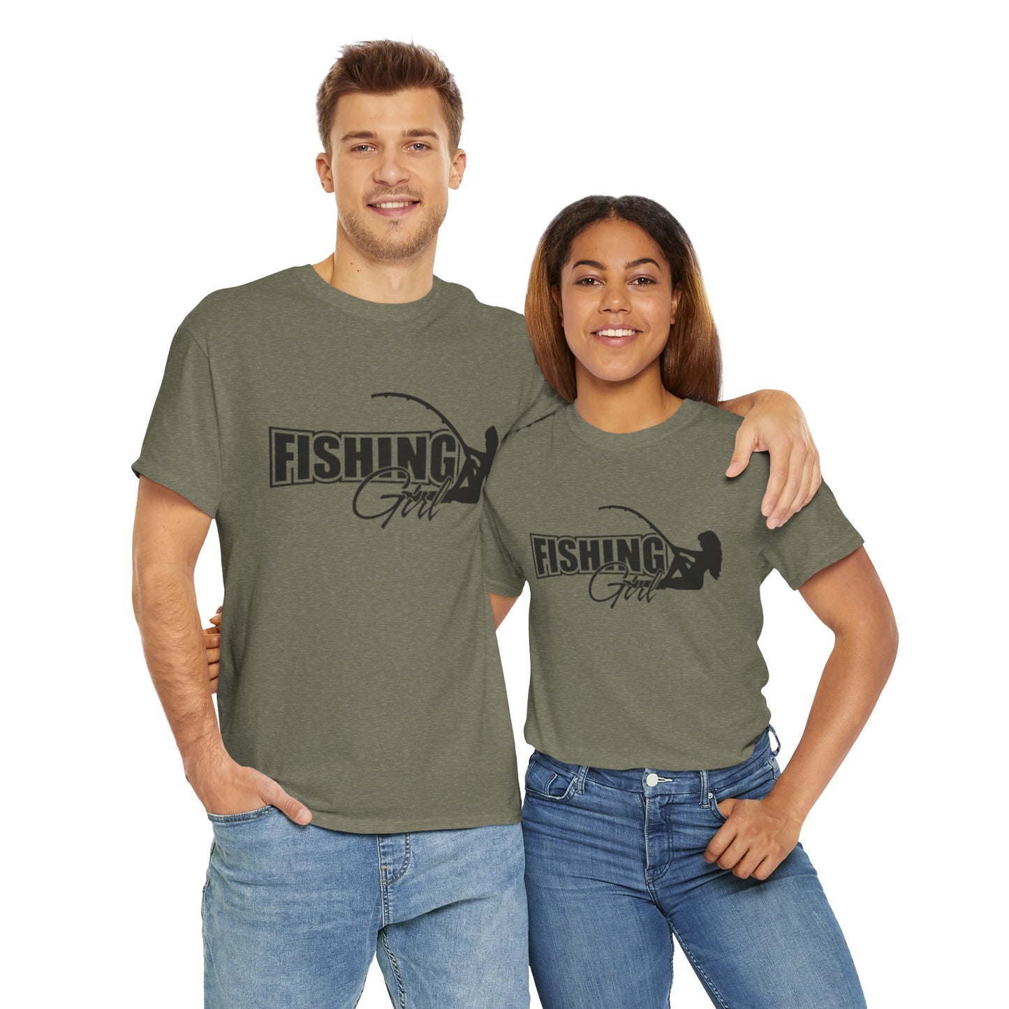 Fishing girl unisex heavy cotton t-shirt