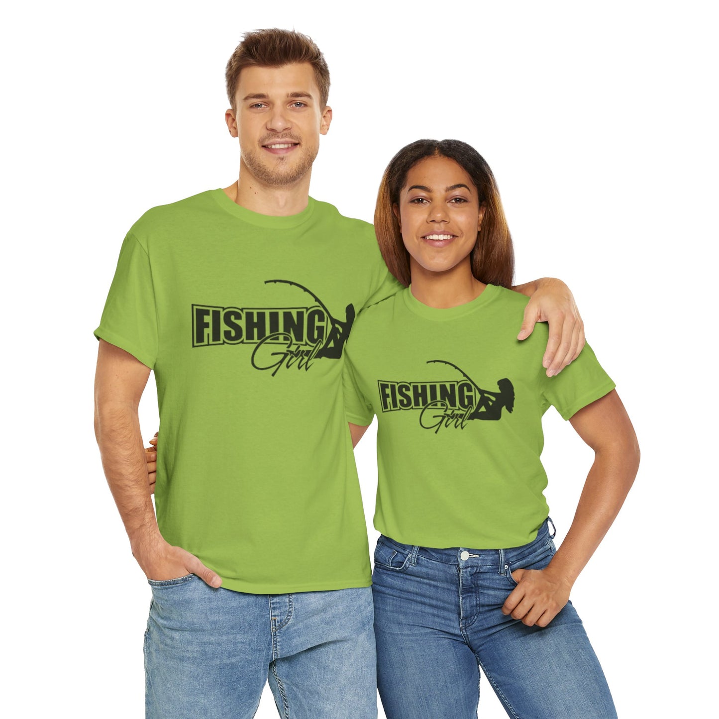 Fishing girl unisex heavy cotton t-shirt