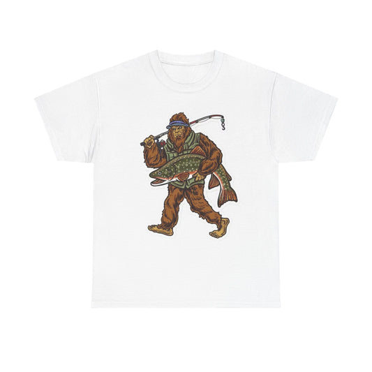 Bigfoot fishing unisex heavy cotton t-shirt