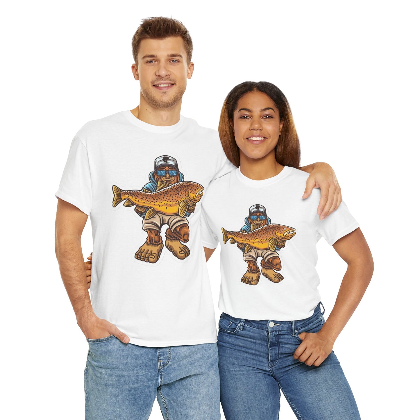 Bigfoot fishing unisex heavy cotton t-shirt