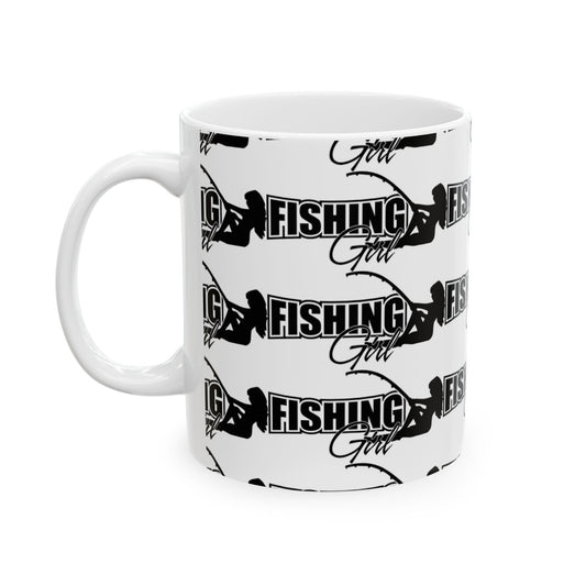 Fishing girl pattern mug
