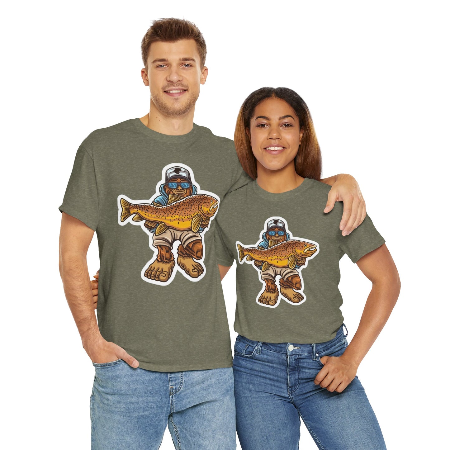 Bigfoot fishing unisex heavy cotton t-shirt