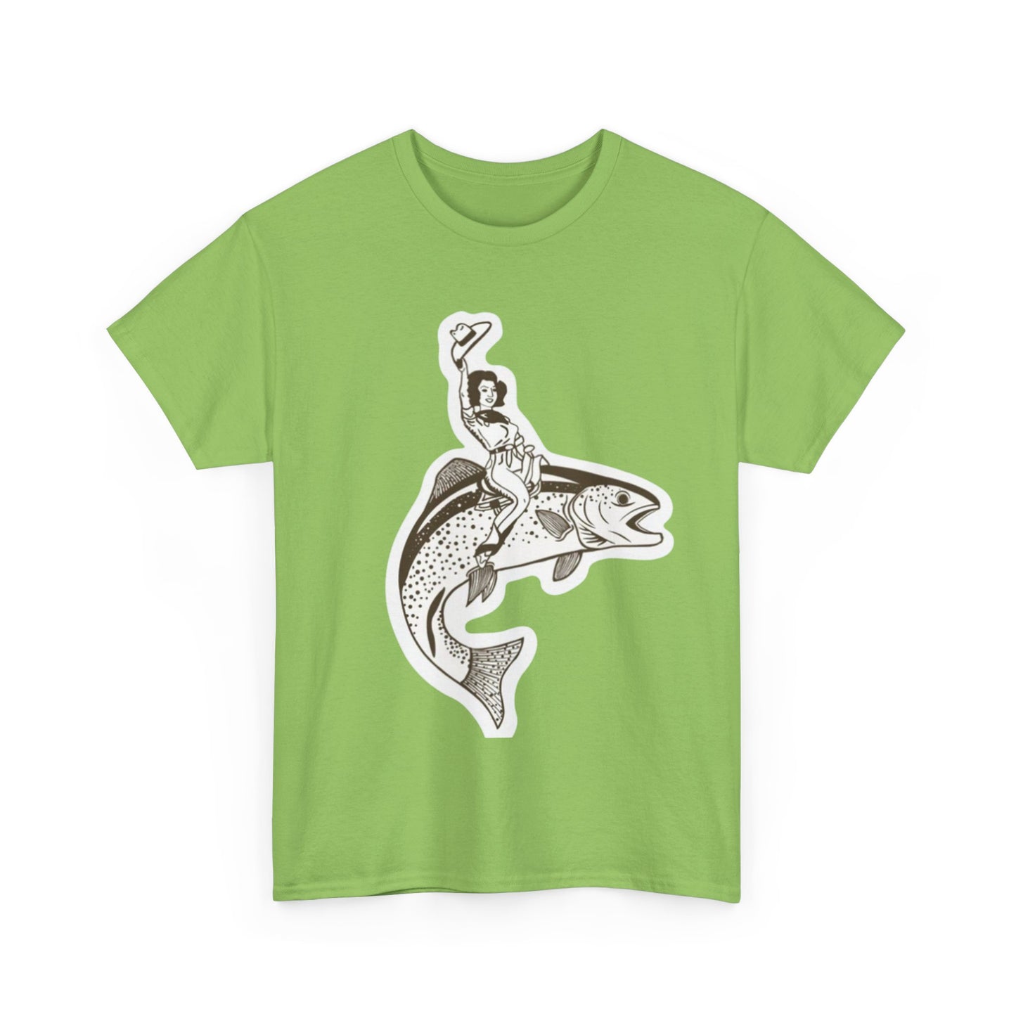 Cowgirl riding fish unisex heavy cotton t-shirt