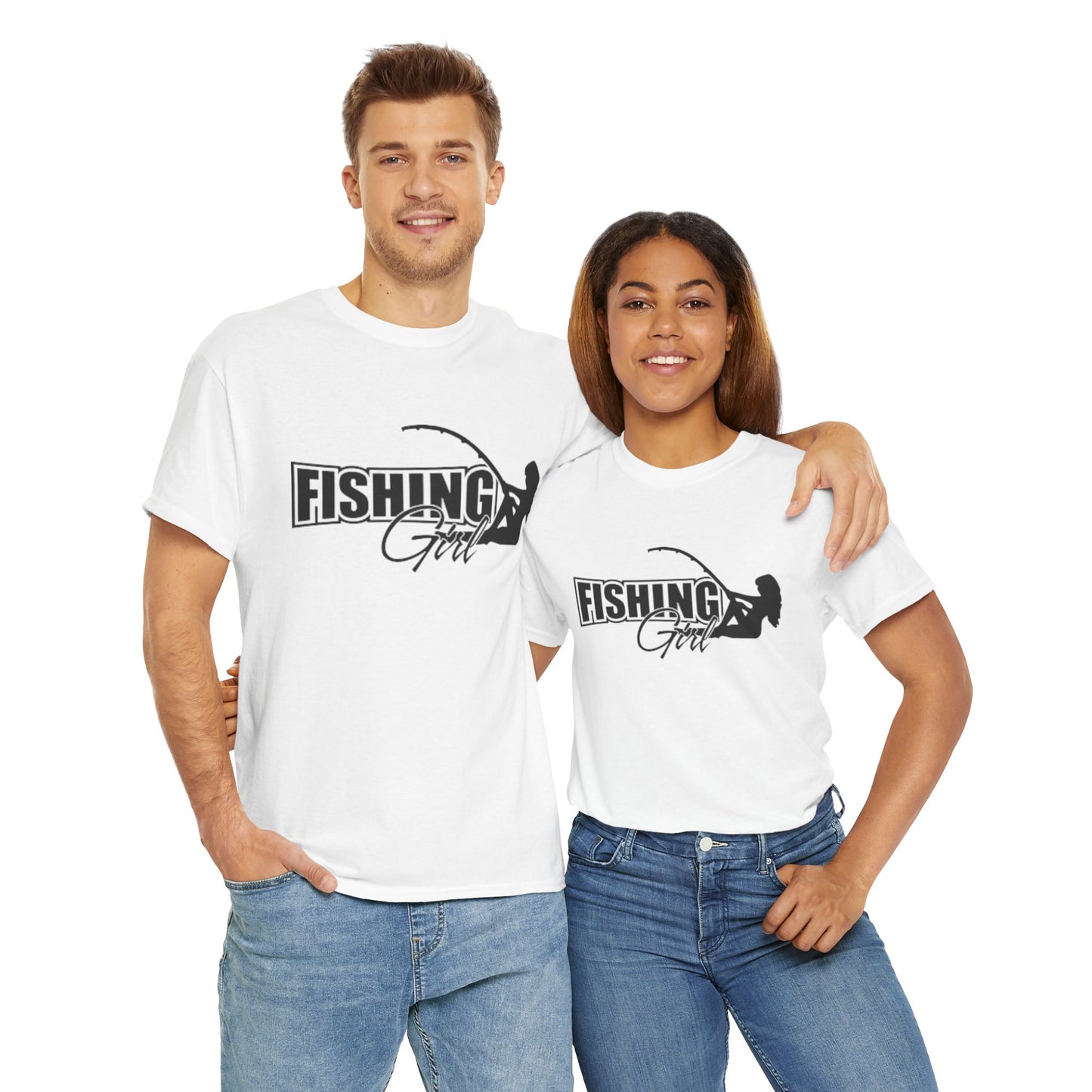 Fishing girl unisex heavy cotton t-shirt